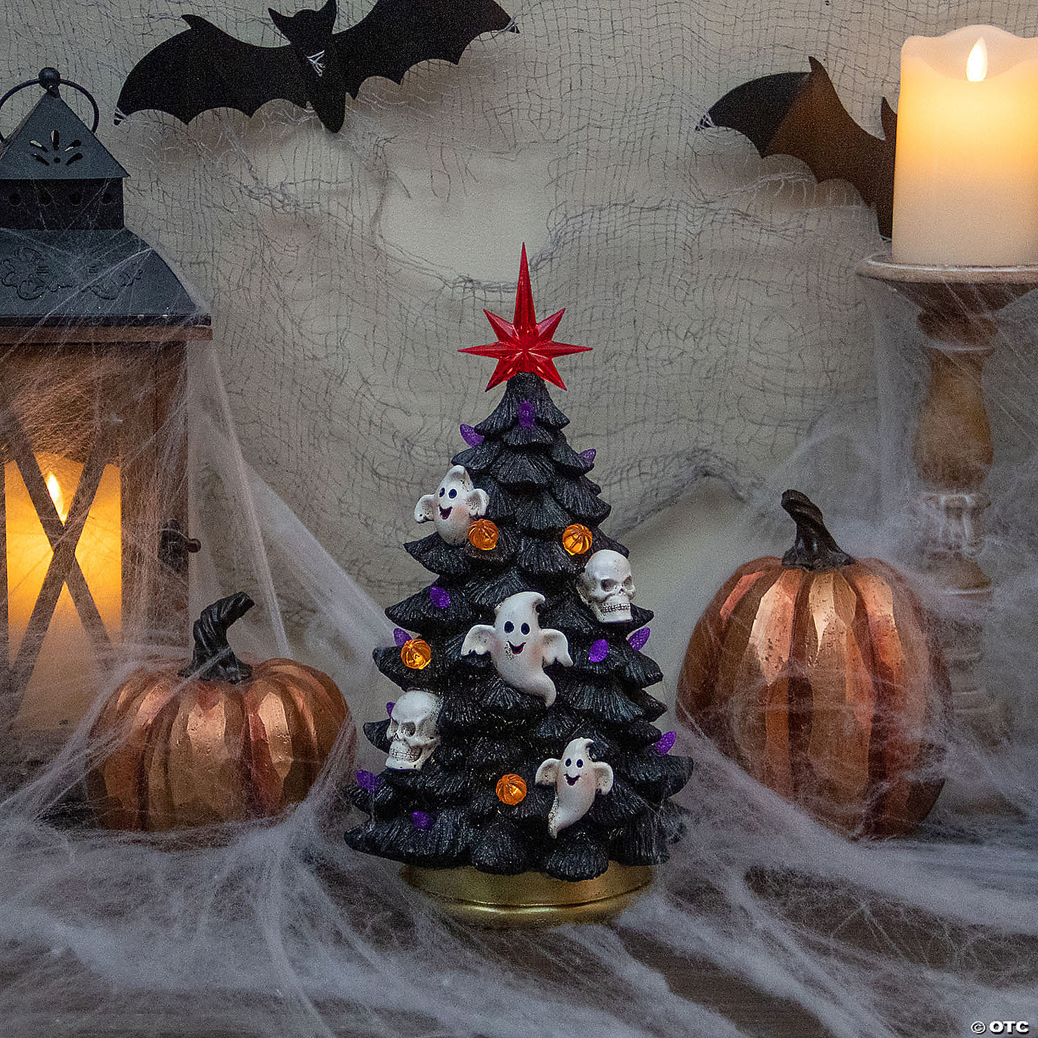 12" Black LED Lighted Skull and Ghost Halloween Tree