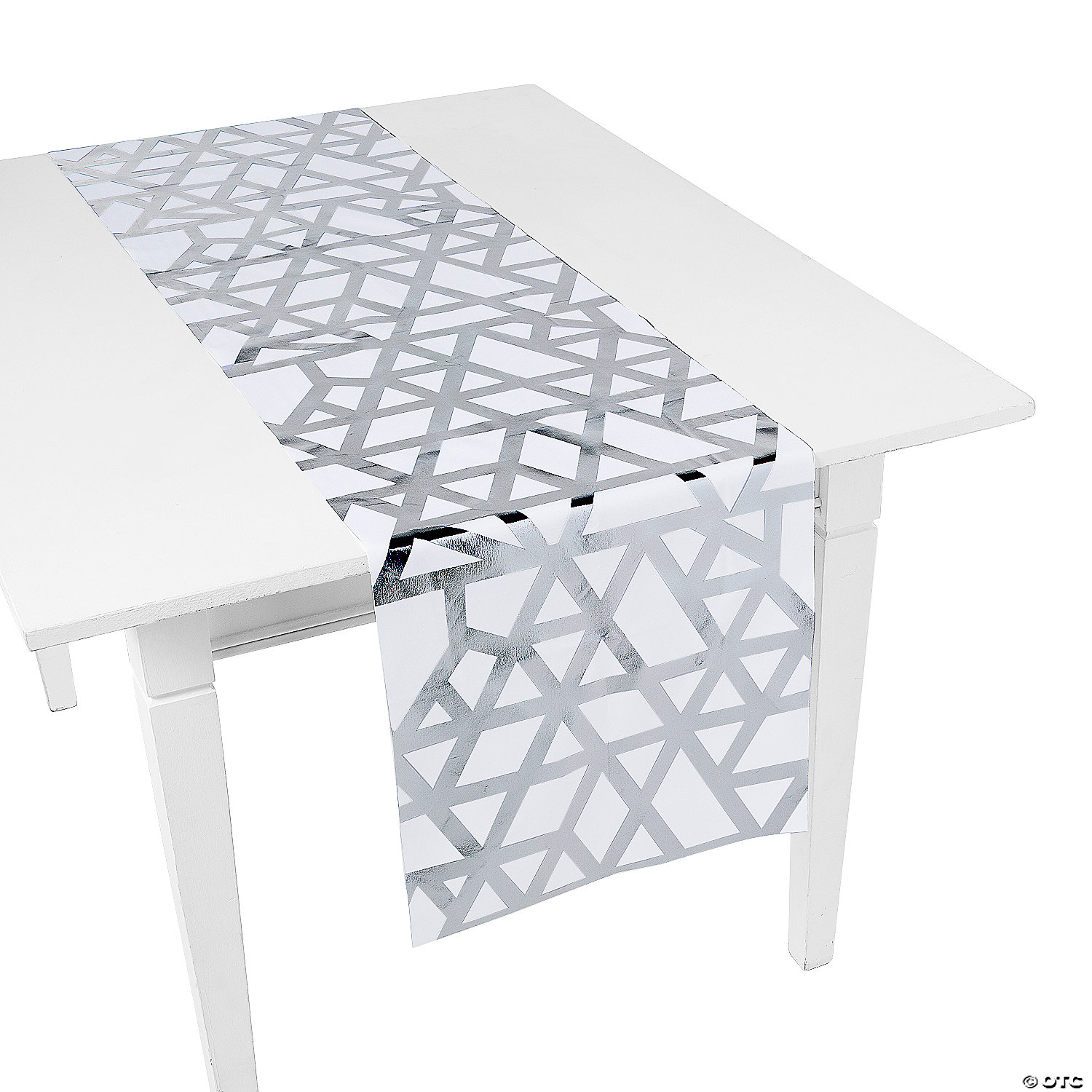 17" x 90" Geometric Pattern Silver Foil Polyester Table Runner