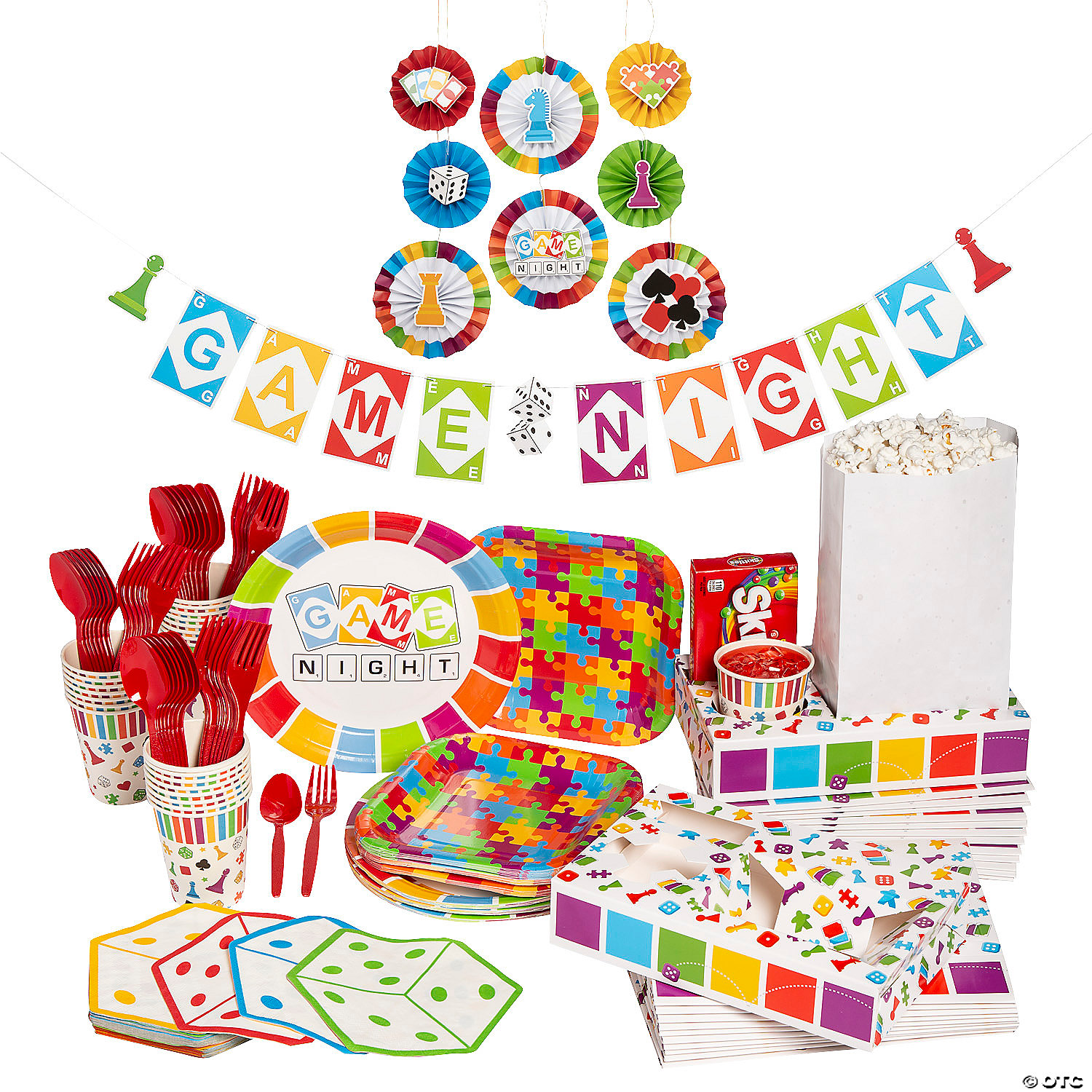 185 Pc. Game Night Party Tableware Kit for 24 Guests