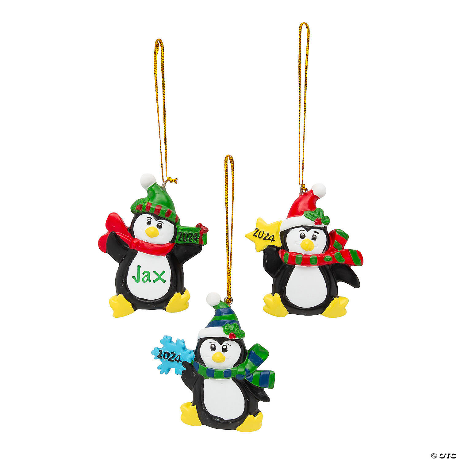 2 1/4" 2024 WriteaName Penguin with Hat & Scarf Resin Ornaments 12