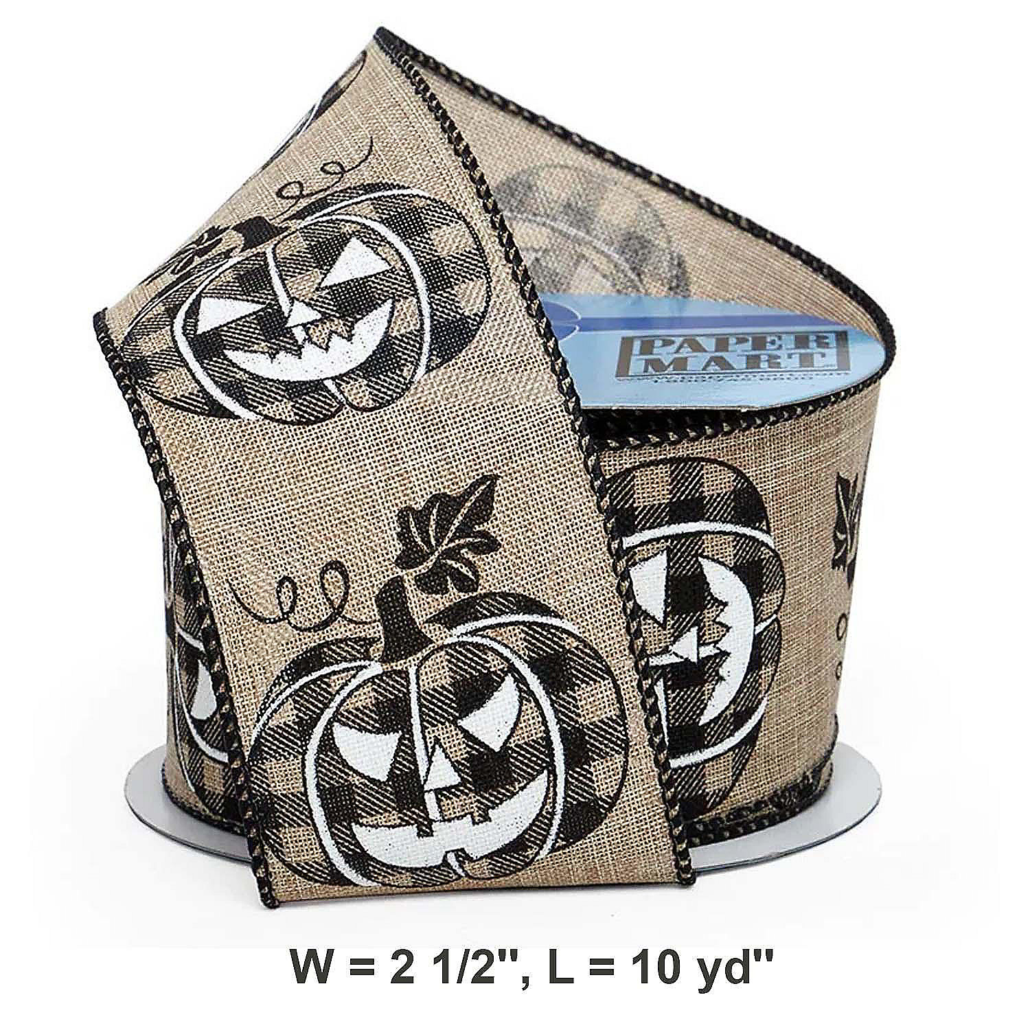 2.5 x 10 Cheerful Pumpkin Pattern on Wired Ribbon for Crafts Oriental