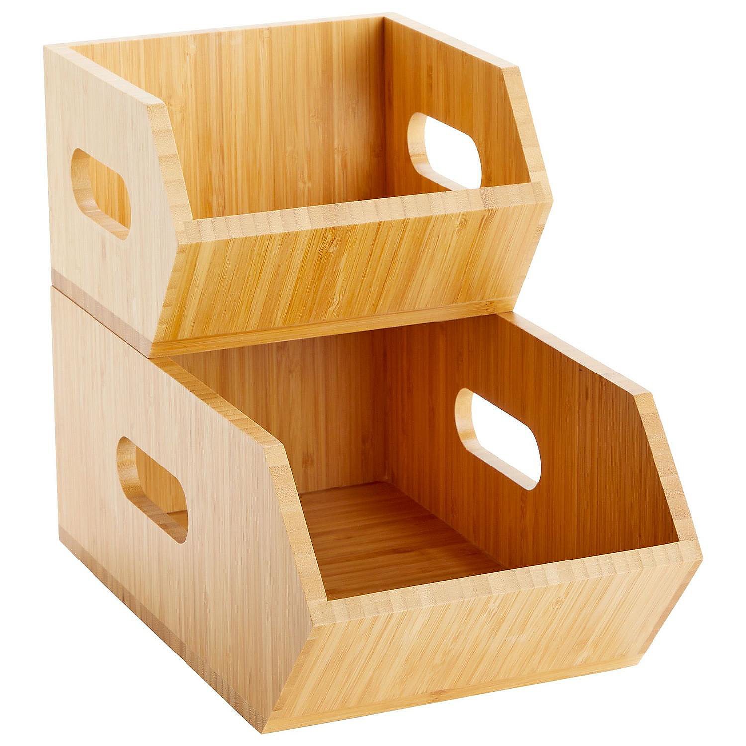2 Pack Stackable Bamboo Wood Storage Bins, Organization Boxes for ...