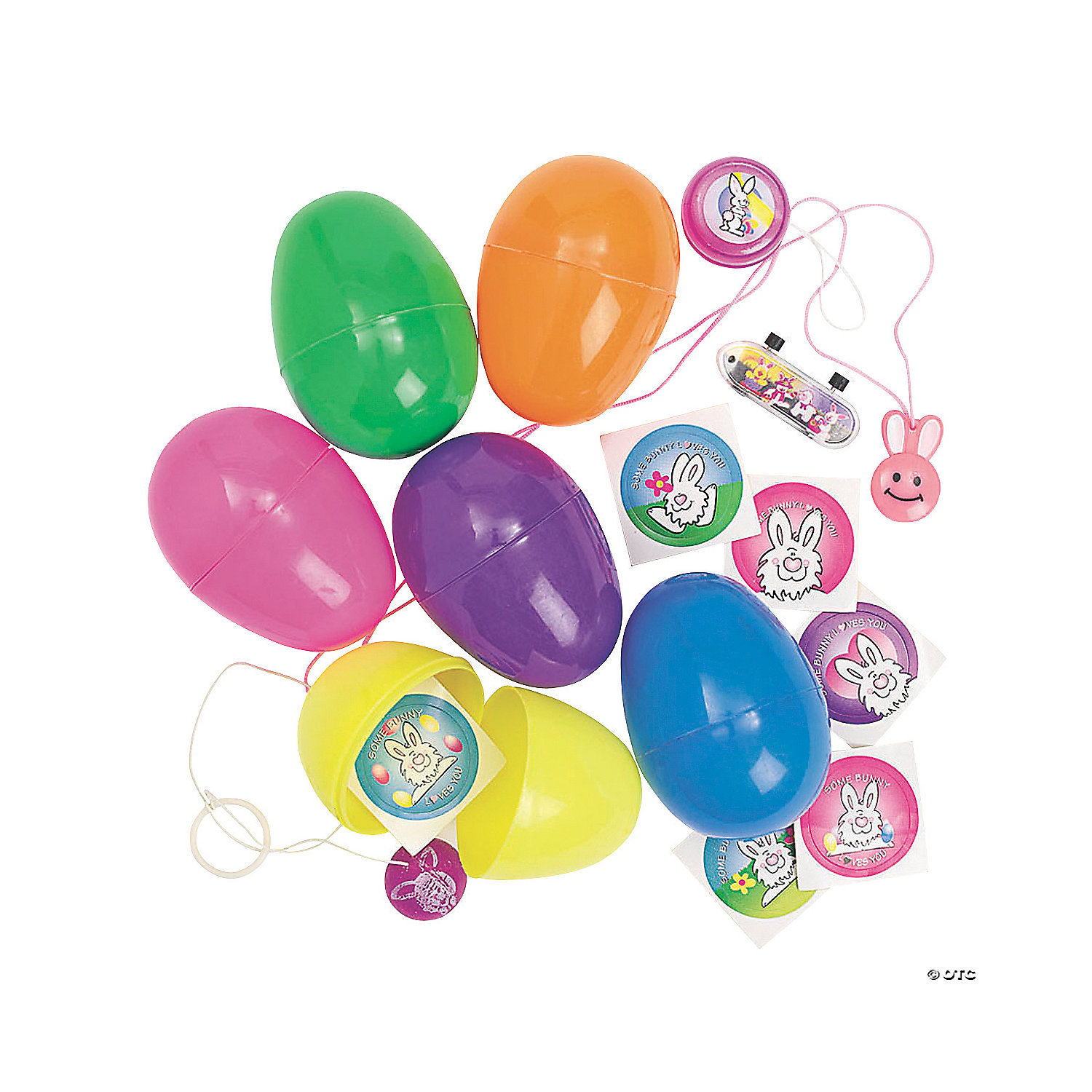 Bracelet 3.25 Jumbo Colorful Prefilled Plastic Eggs with Wind-up Bunny Rabbit Toys Include LED Necklace Ring 12 PCs Toys Filled Easter Eggs 