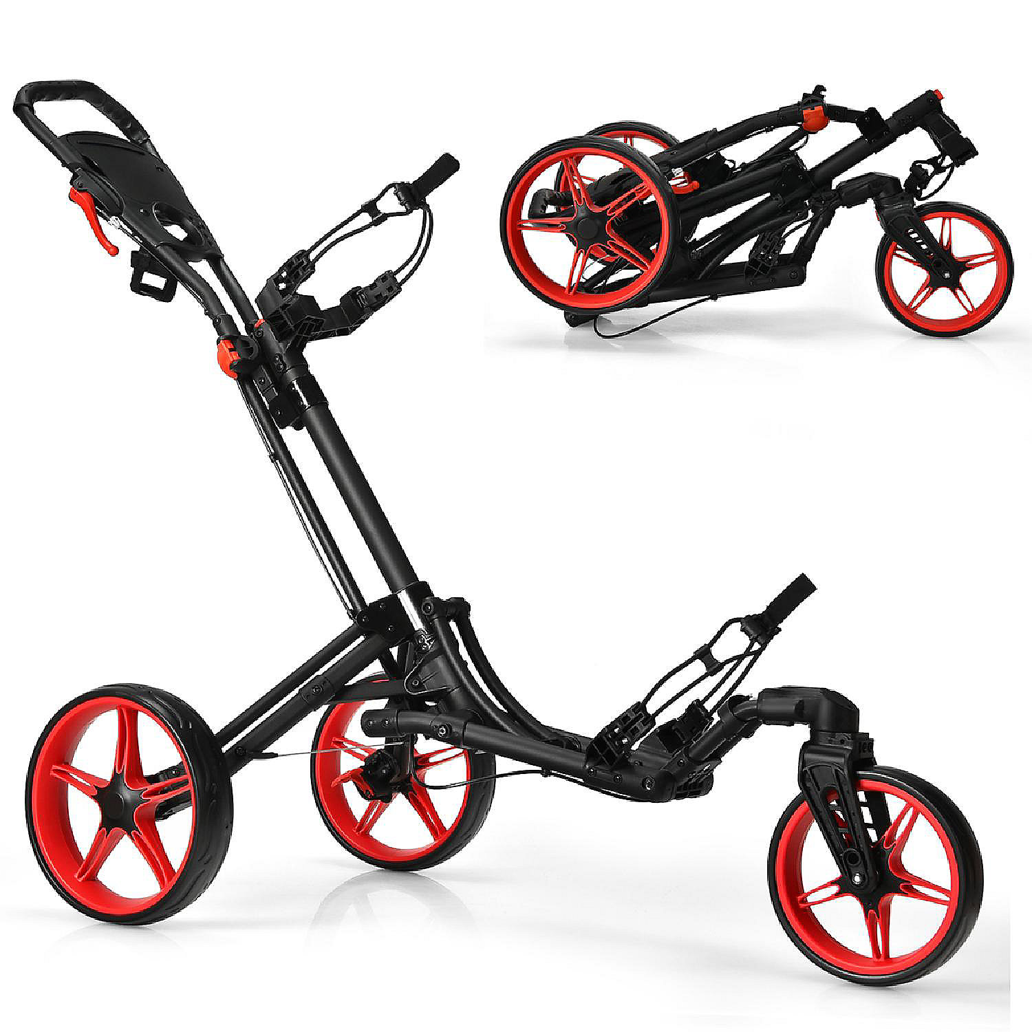 3 Wheels Foldable Golf Push Pull Cart Trolley w/ Adjustable Handle