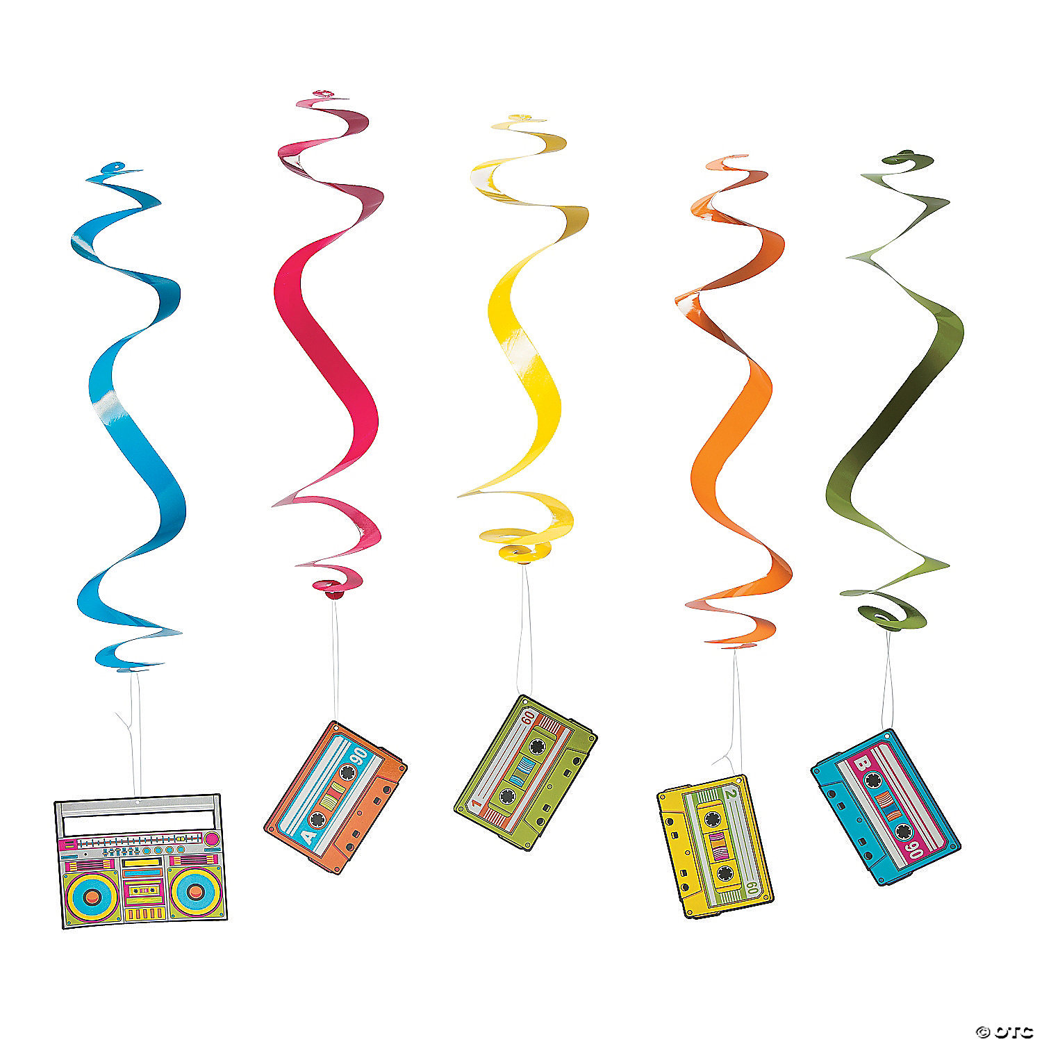 12 TOTALLY 80's neon CASSETTE TAPE Hanging Swirls BIRTHDAY PARTY decorations
