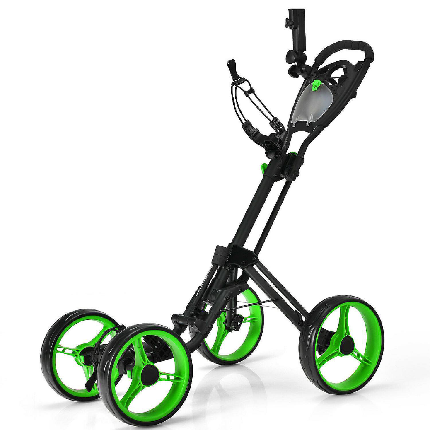 4 Wheels Folding Golf Push Cart W/ Adjustable Handle Foot Brake Green