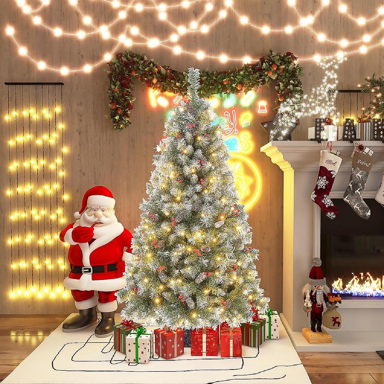 5 FT PreLit Christmas Tree Artificial Hinged Christmas Tree w/ 200