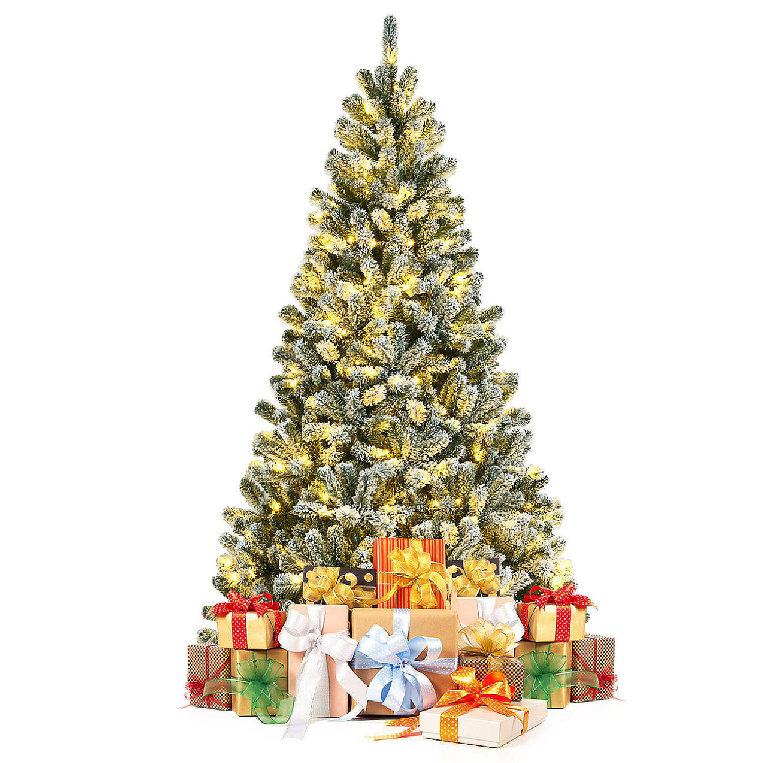 6/7/8 FT Prelit Artificial Christmas Tree Snow Flocked Full Xmas Tree