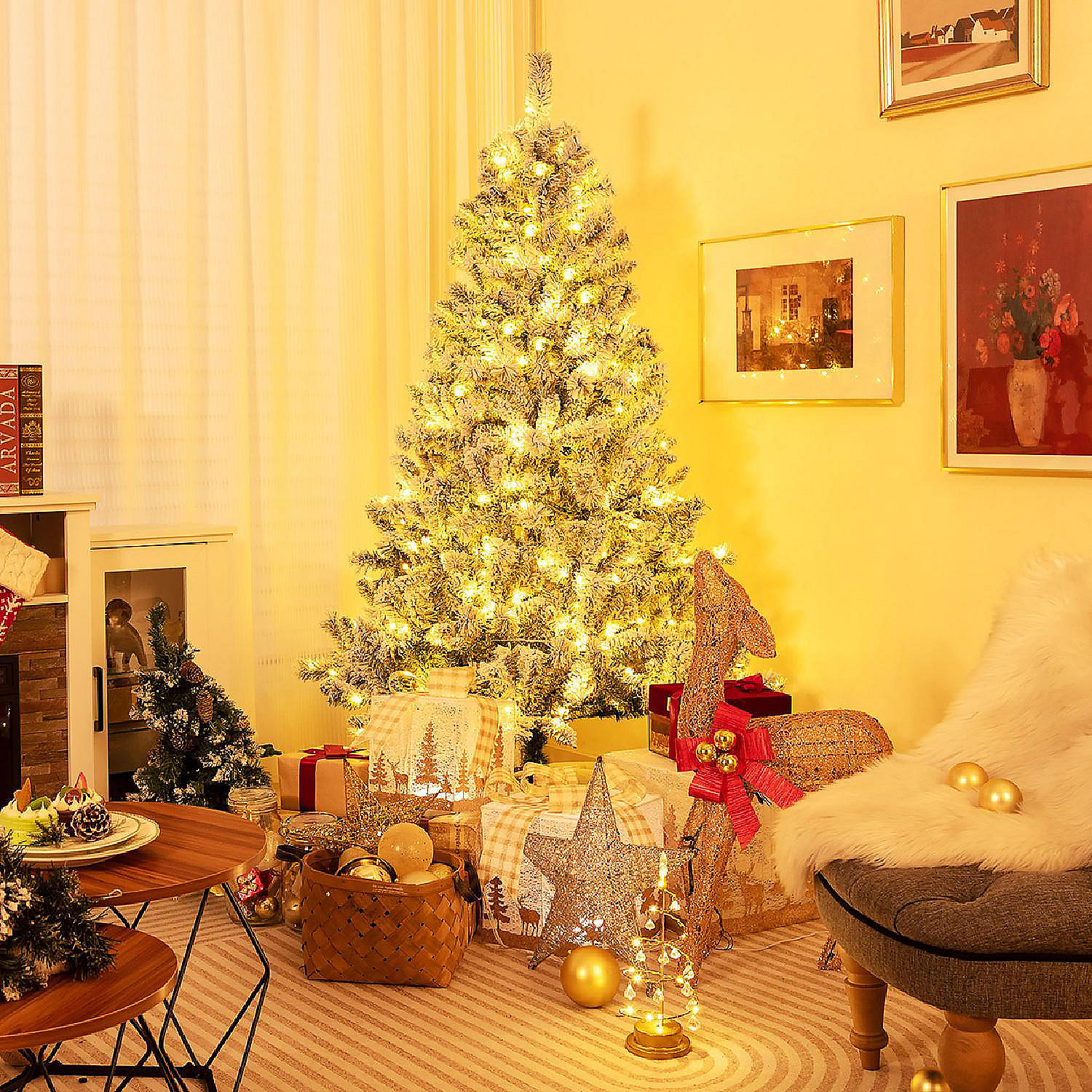 6/7/8 FT PreLit SnowFlocked Xmas Tree 3MinuteSetup Artificial