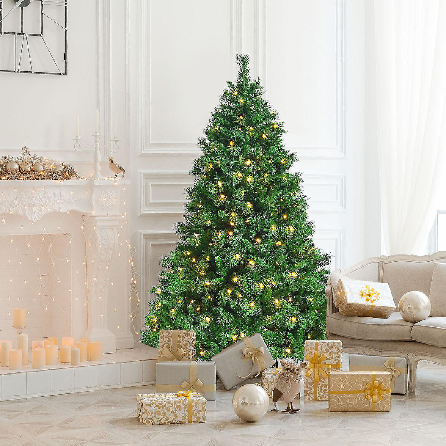 6/7/9 FT PreLit Artificial Christmas Tree Hinged Xmas Tree w/ 8 Flash