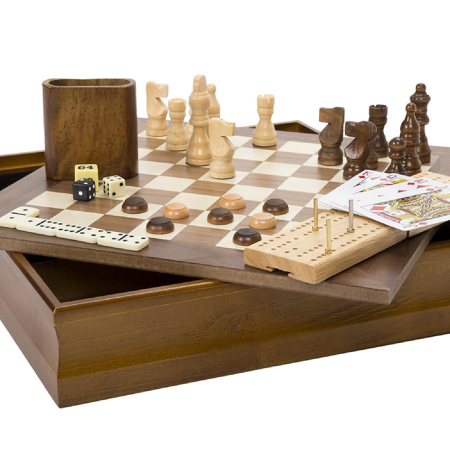 7in1 Classic Wooden Board Game Set Cards, Dice, Chess, Checkers