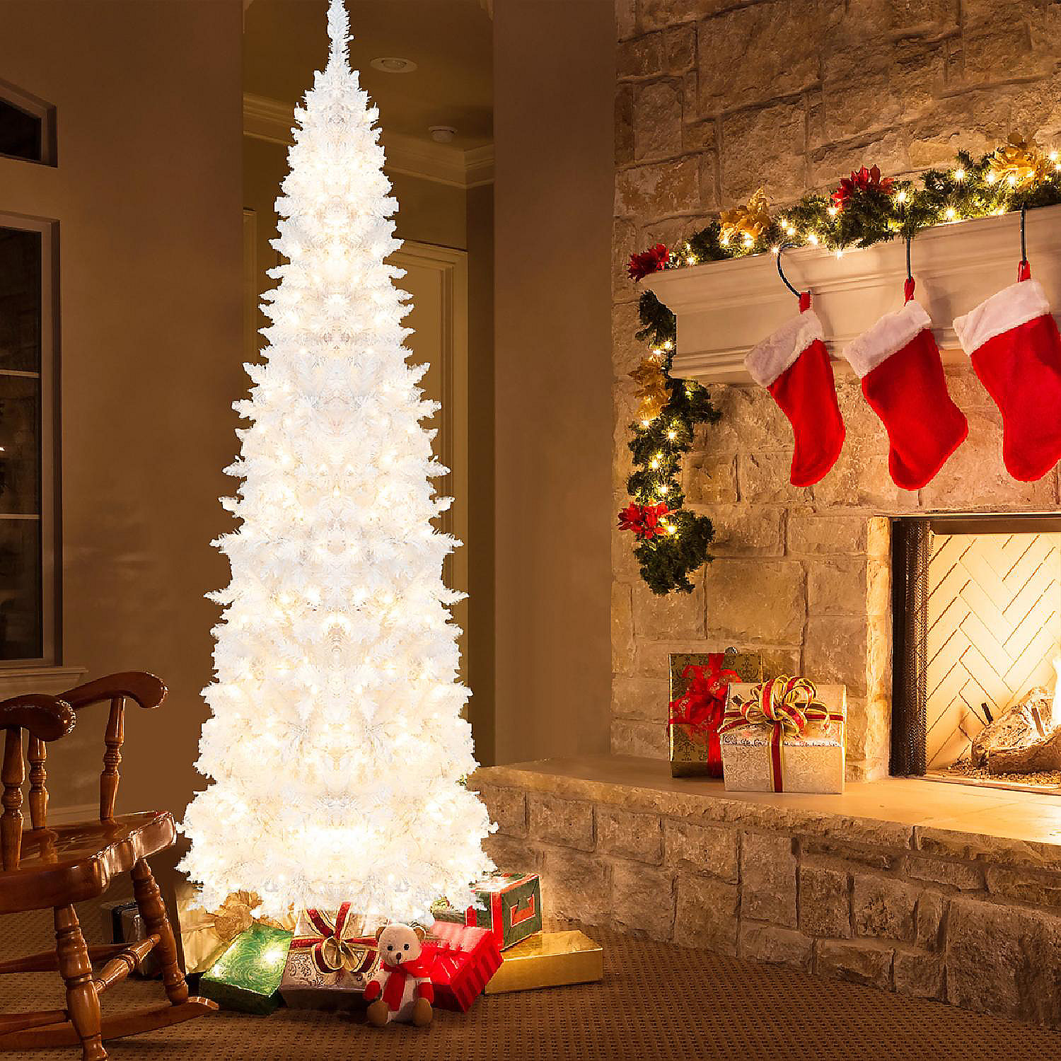 7FT PreLit Slim Pencil Christmas Tree Full Artificial Tree w/ LED