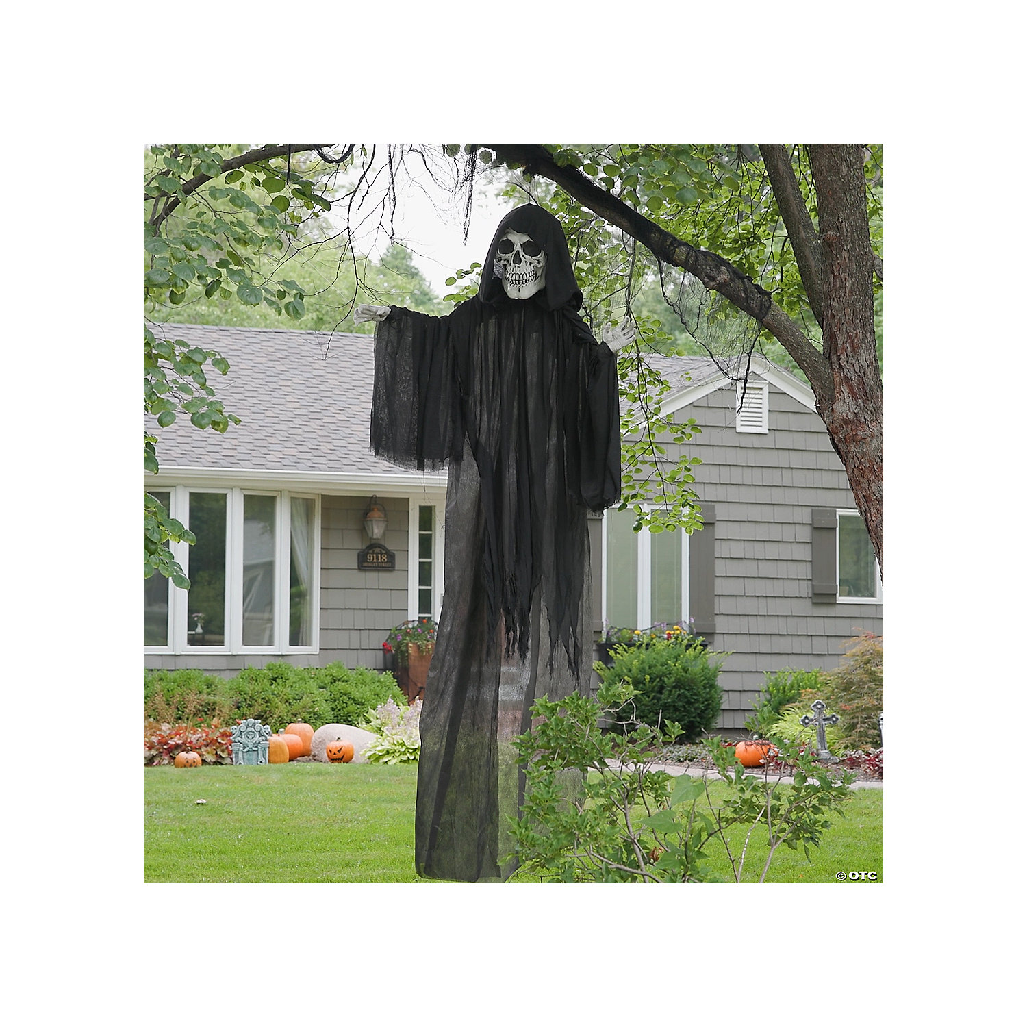 8 Ft. 2" Hanging Skeleton Reaper with Black Cloak Halloween Decoration
