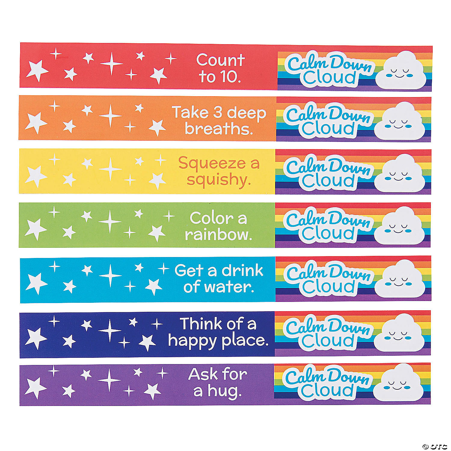 9" x 1" Bulk 100 Pc. Calm Down Cloud Reminder Rainbow Paper Bracelets