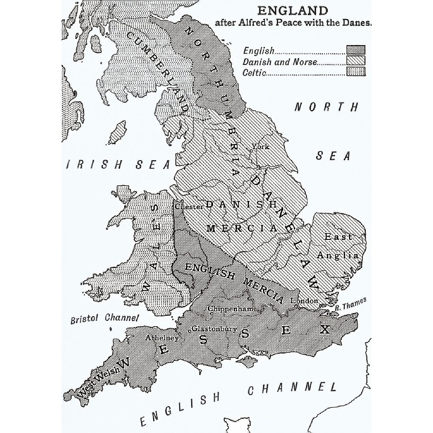 A Map Of England After King Alfred's Peace With The Danes In The 9th
