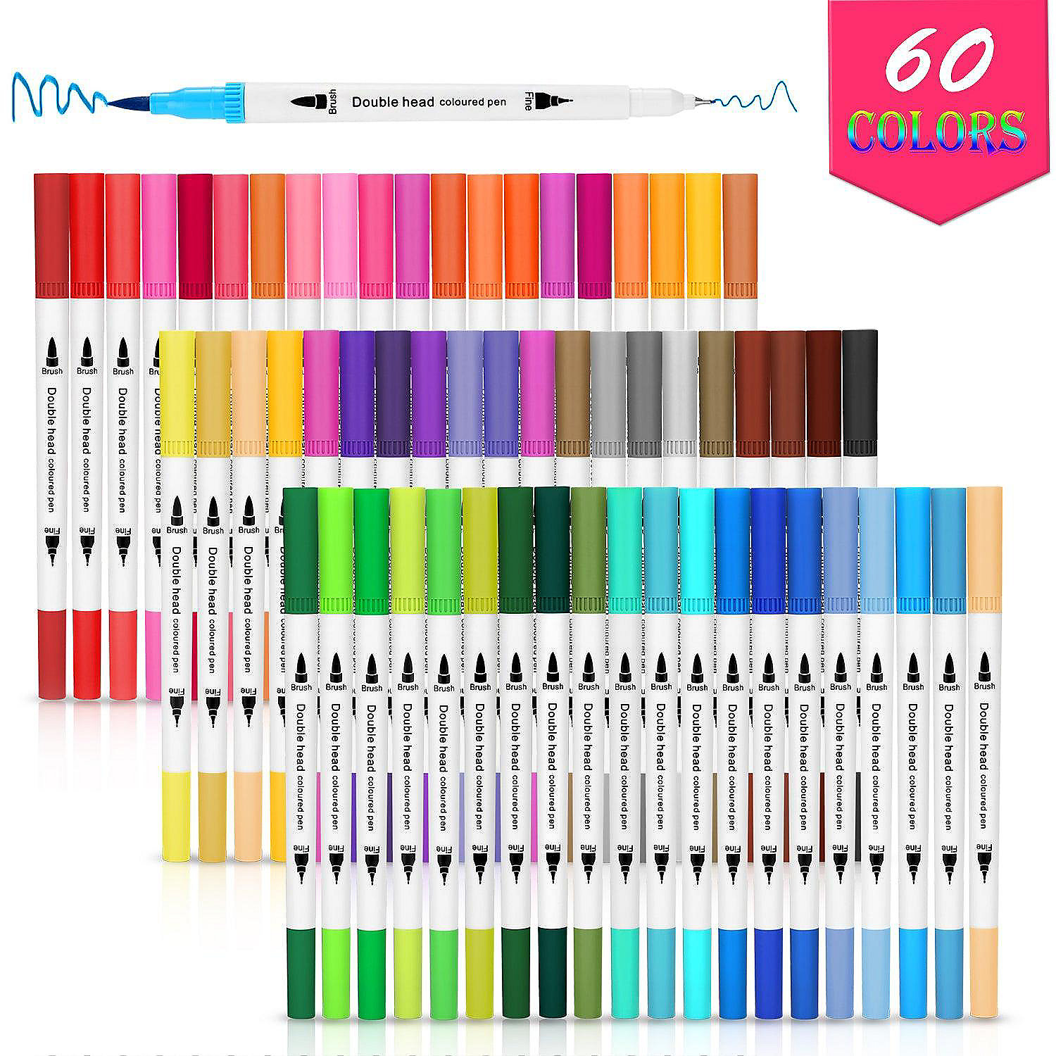 Nauwgezet Stimulans onderdak AGPtEK 60 pcs Colorful Dual Tip Brush Marker Pens with 0.4 Fine Tip |  Oriental Trading
