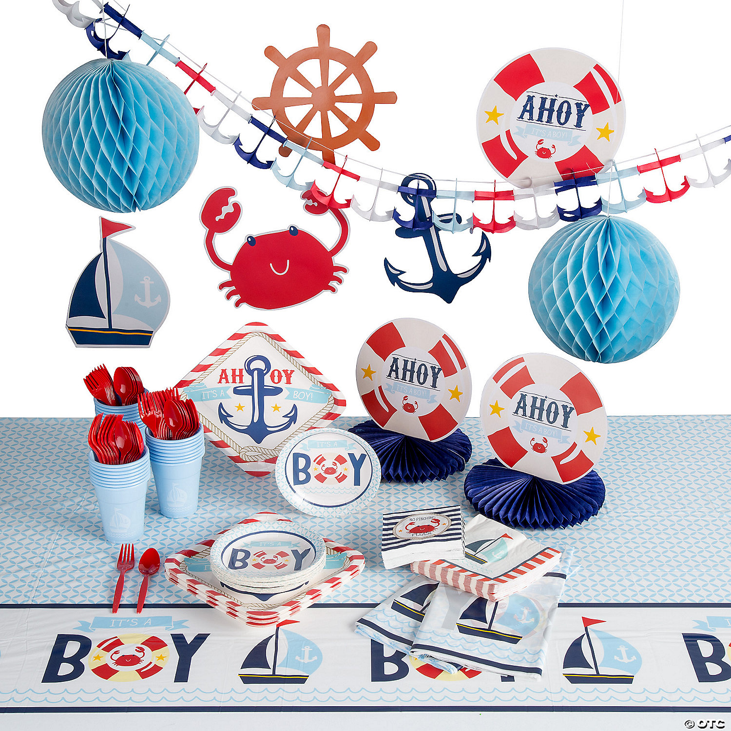 Ahoy It S A Boy Nautical Baby Shower Tableware Kit For 24 Guests Oriental Trading