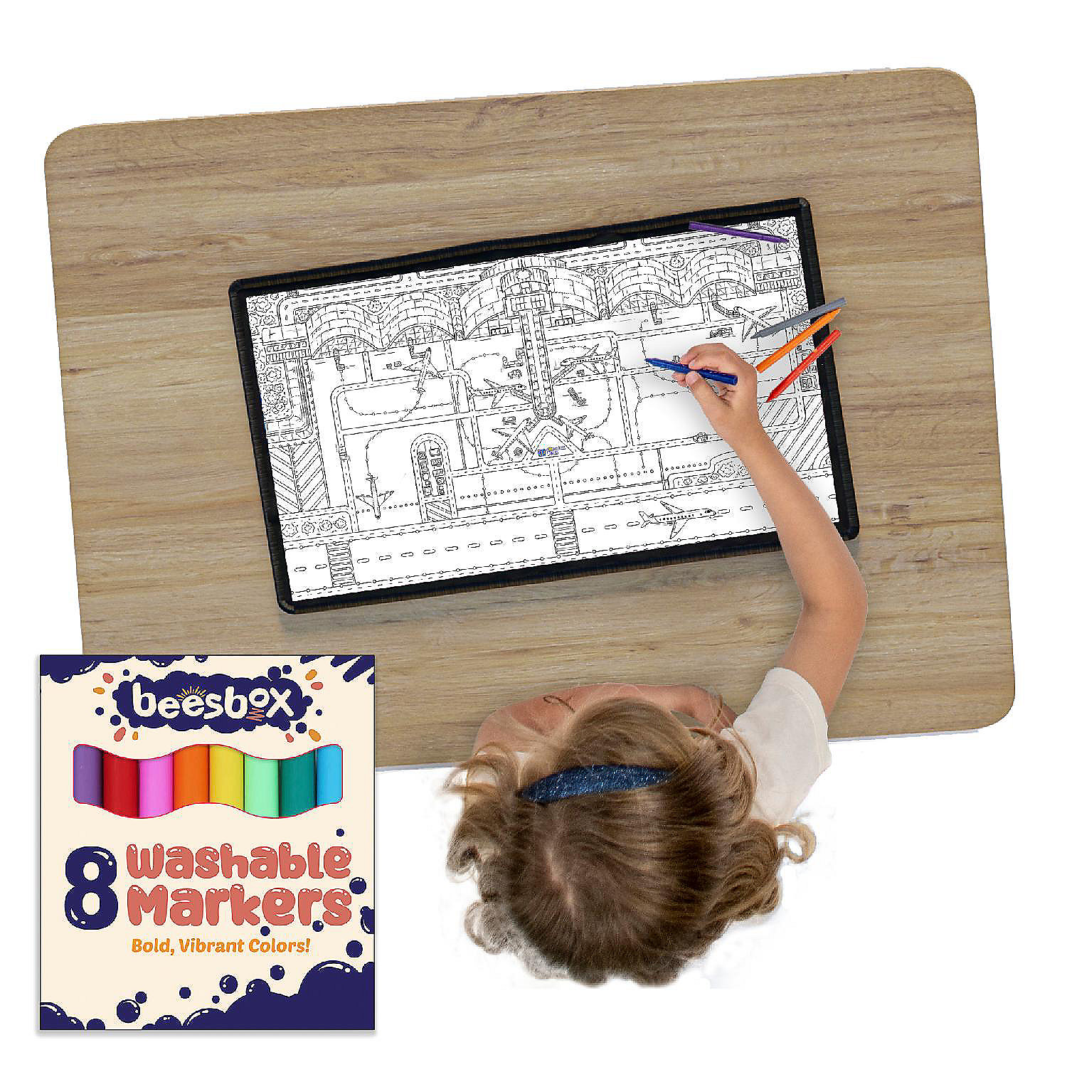 Airplane Airport Coloring Book Washable Rug Poster Kids Playroom Boy