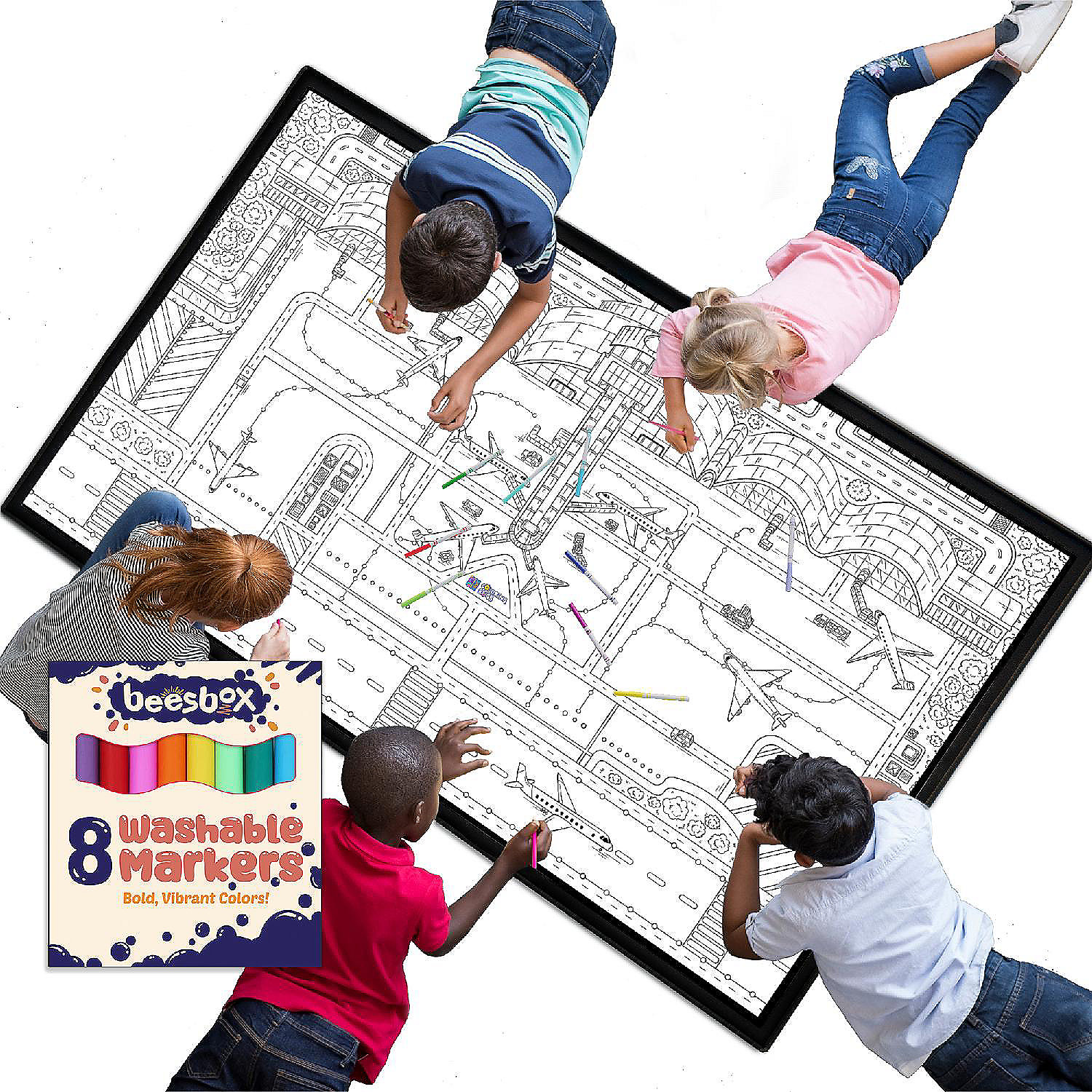 Airplane Airport Coloring Book Washable Rug Poster Kids Playroom Boy