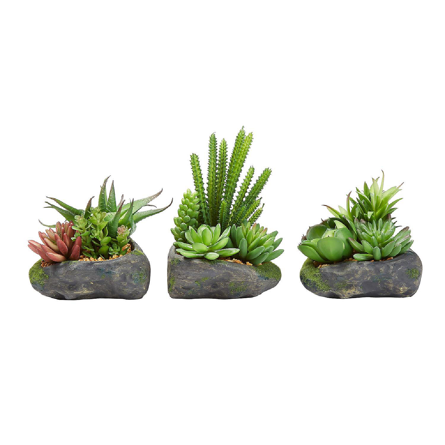Artificial Succulent Plant Arrangements in Faux Stone Pots, 3 Piece Set