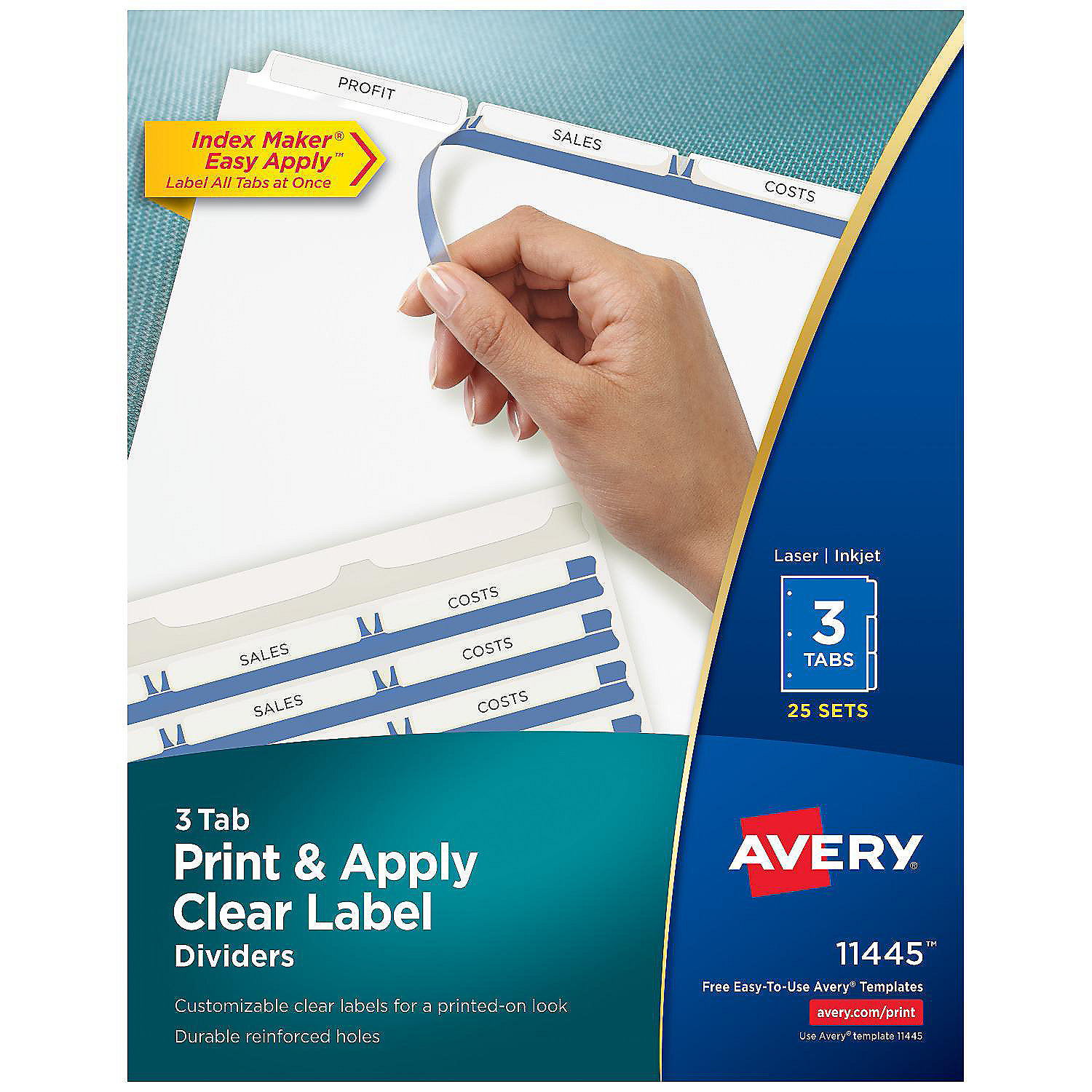 Avery 3Tab Print & Apply Dividers, Index Maker(R), 25 Sets (11445