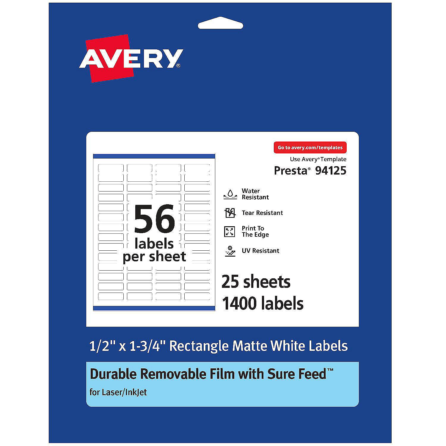 Avery Durable ID Labels, 1/2" x 1-3/4", 1400 Labels, Removable ...