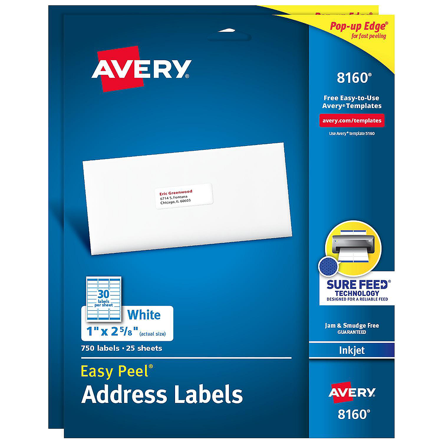 Avery Easy Peel Address Labels, Sure Feed Technology, Permanent