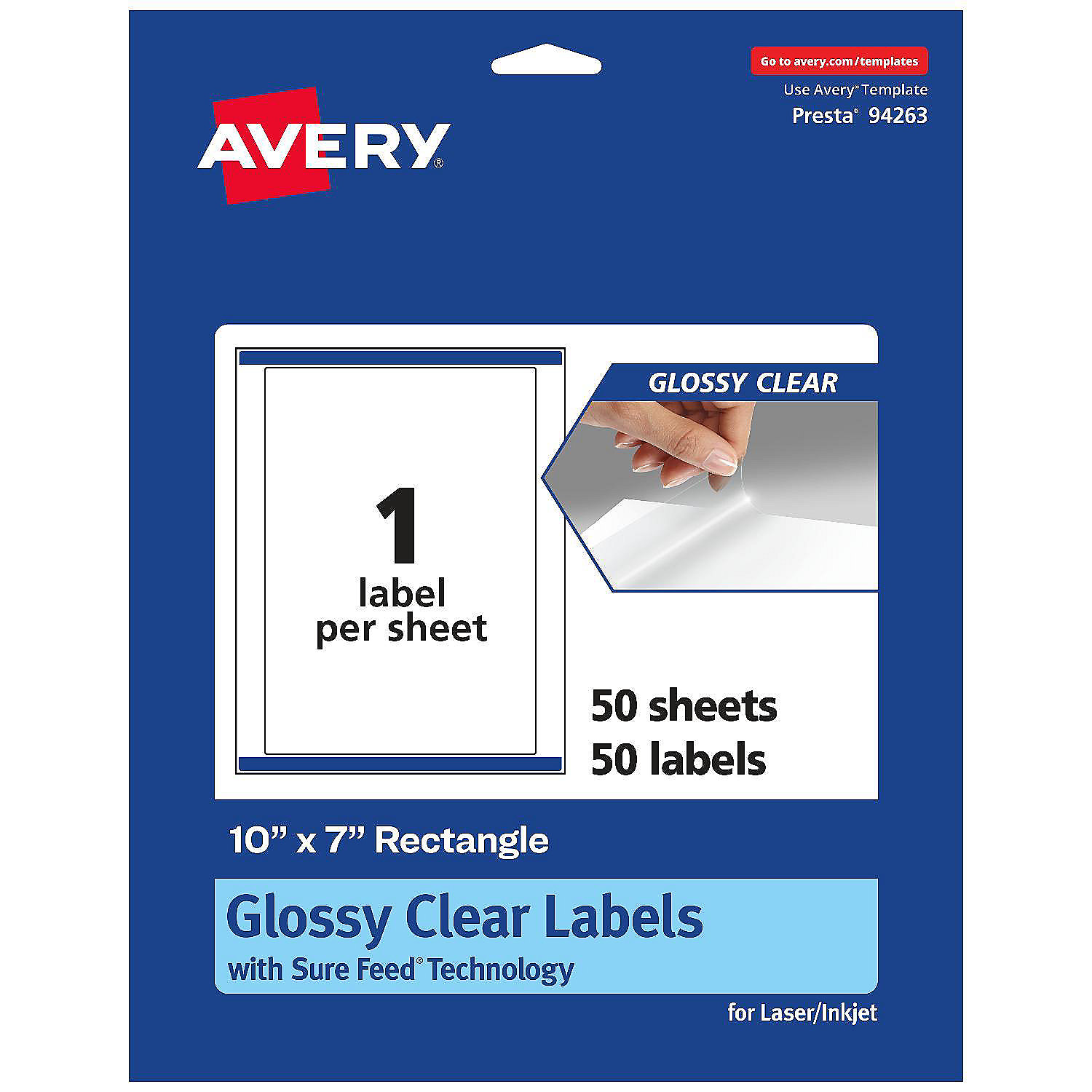 Avery Glossy Clear Rectangle Labels, 10" x 7", 50 Labels Oriental Trading