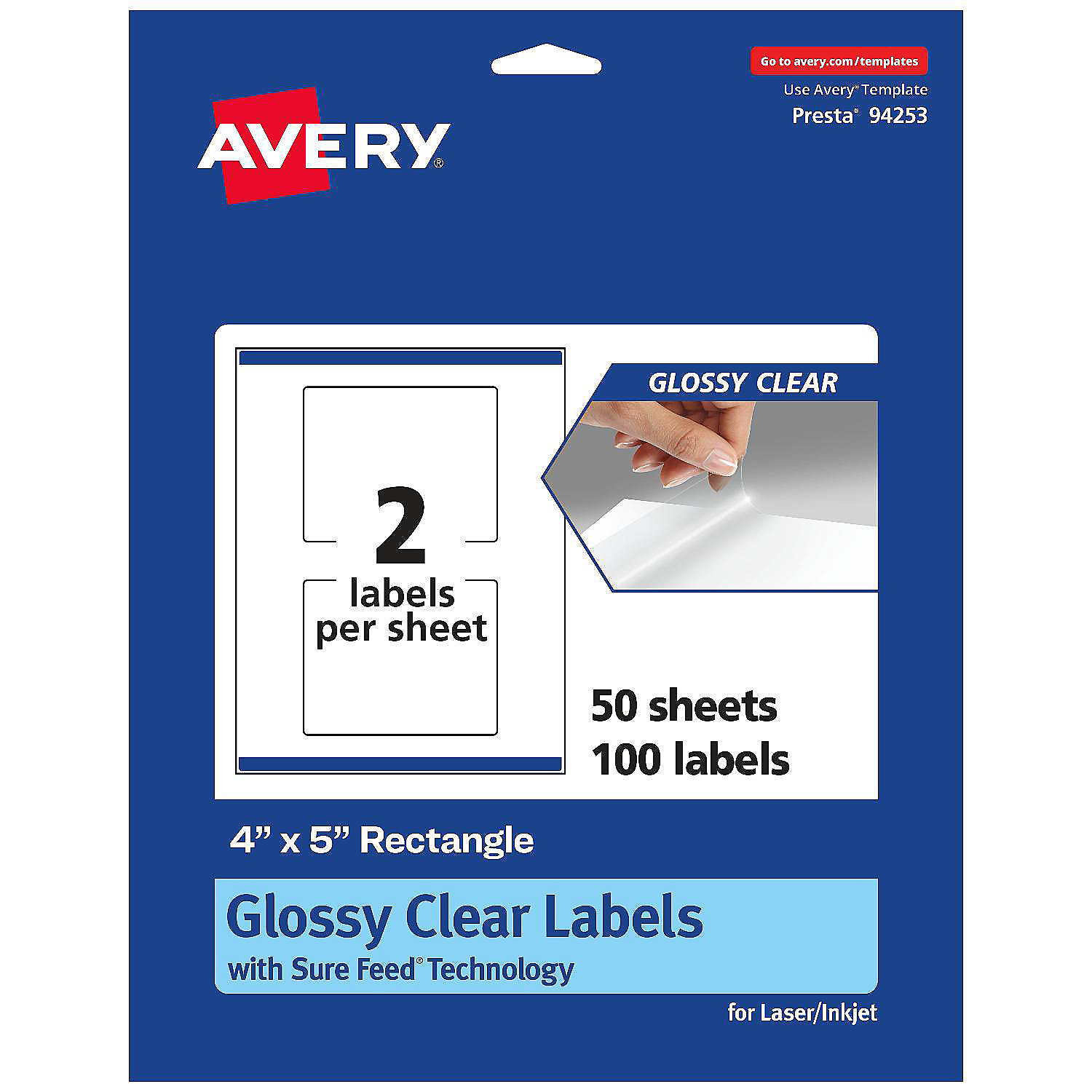 Avery Glossy Clear Rectangle Labels, 4" x 5", 100 Labels Oriental Trading