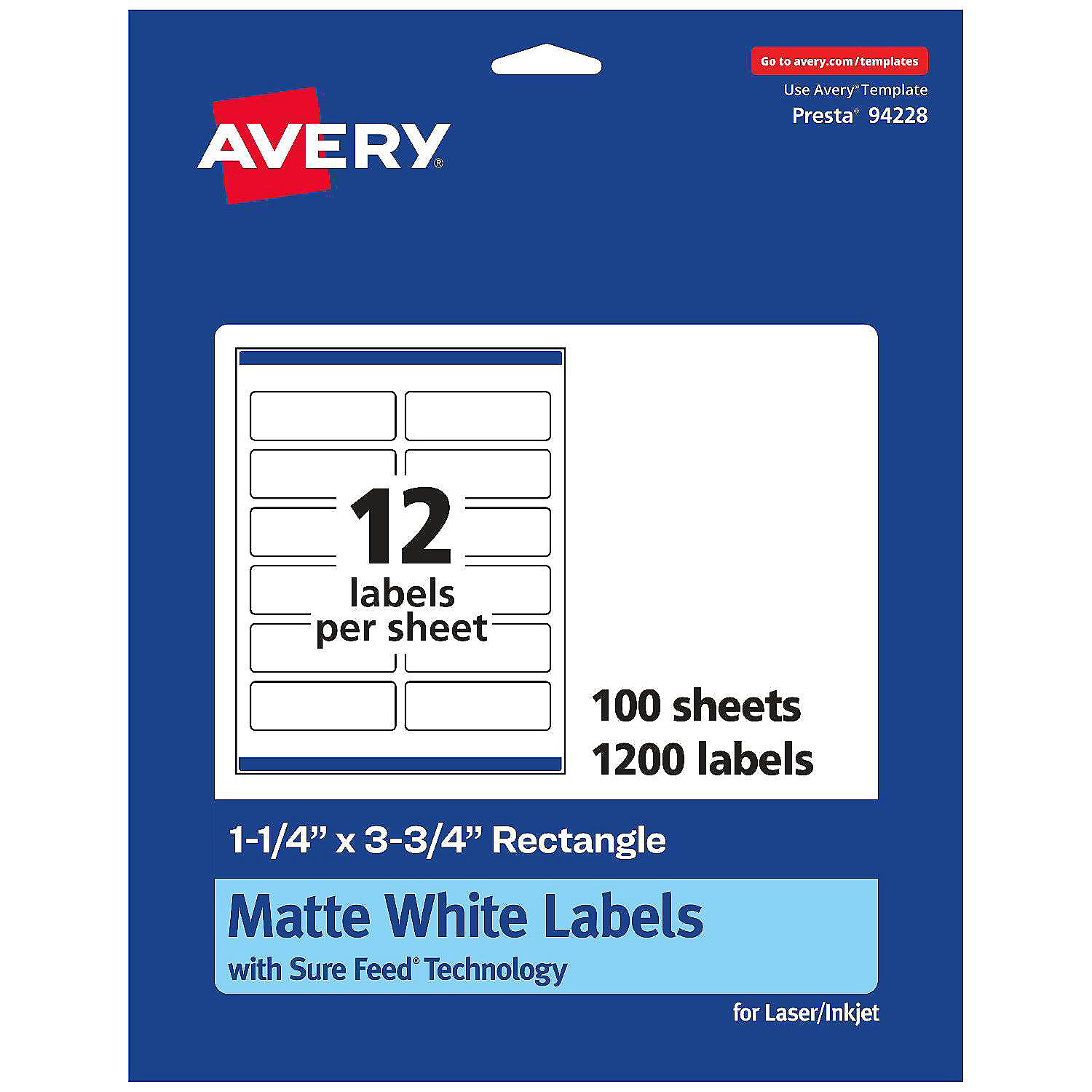 Avery matte white rectangle labels 1 25 x 3 75 1 200 labels