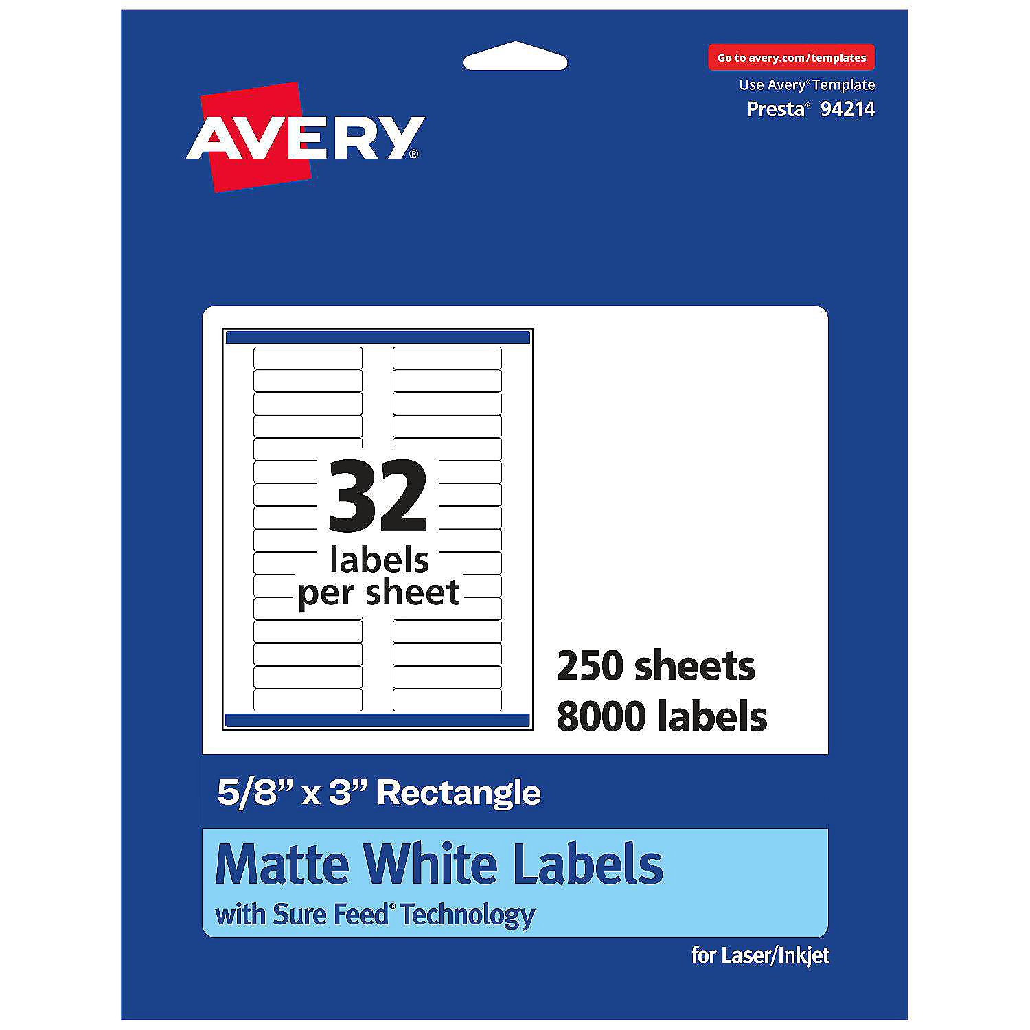 Avery Matte White Rectangle Labels, 5/8" x 3", 8,000 Labels Oriental