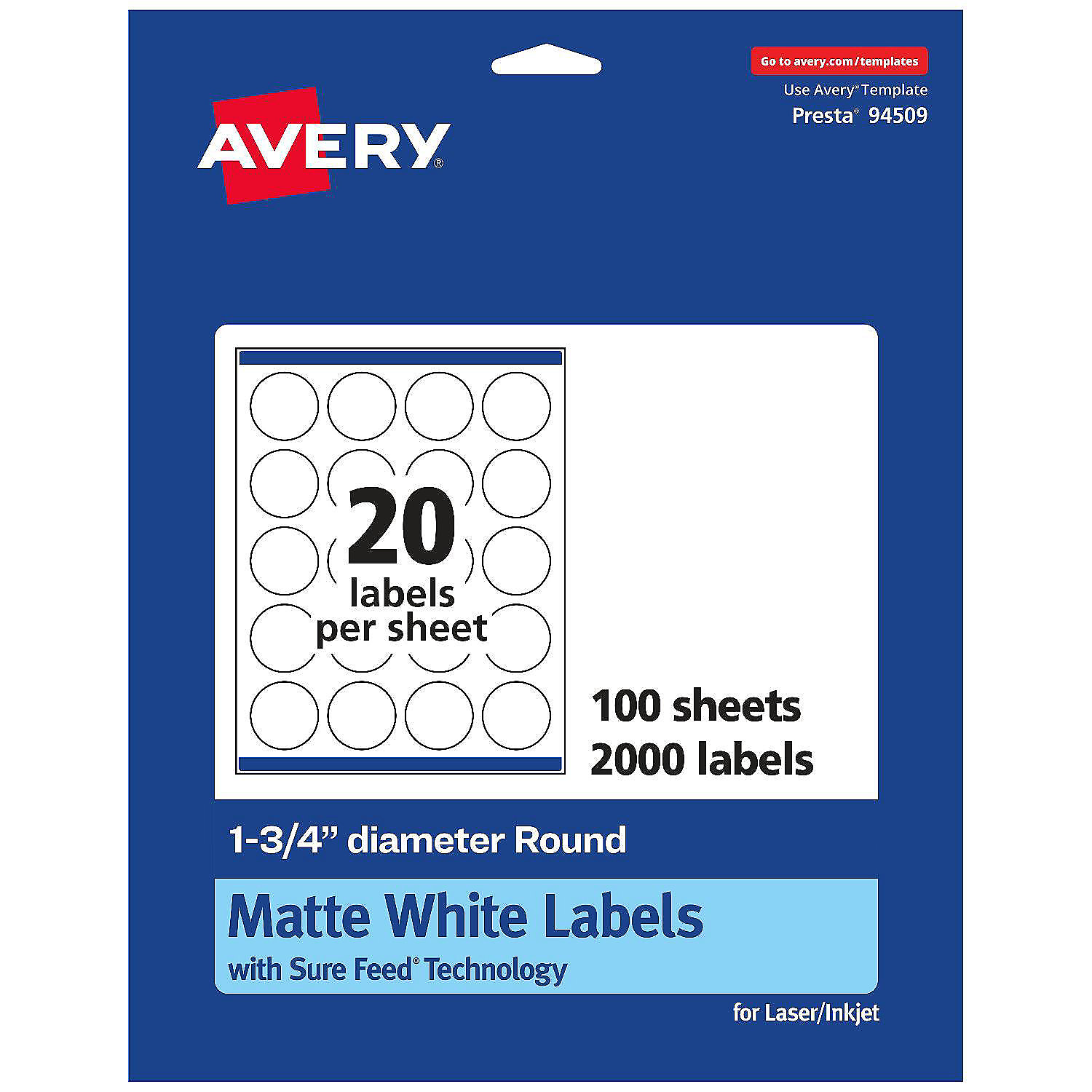 Avery Matte White Round Labels, 1.75" diameter, 2,000 Labels Oriental