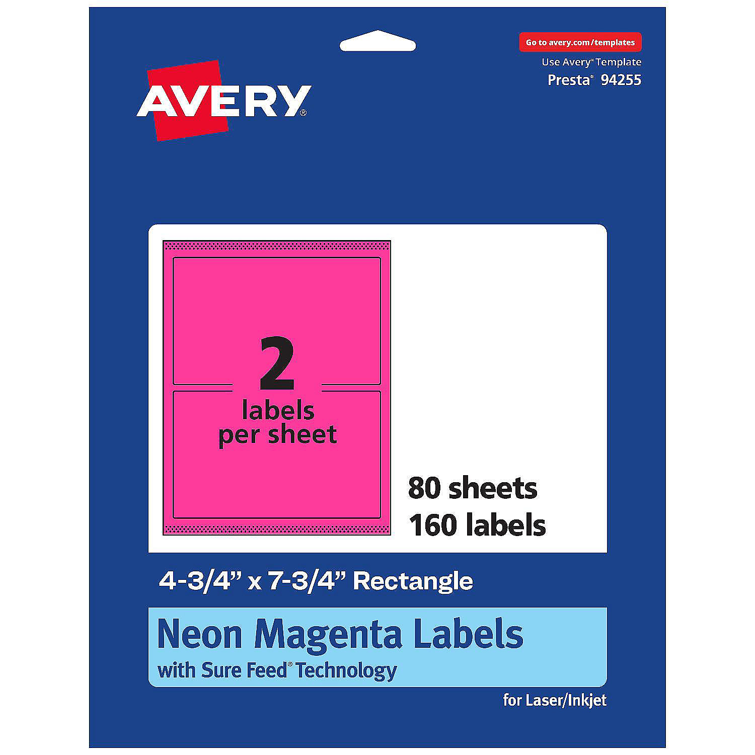 Avery Printable Rectangle Labels, Neon Magenta, 4.75" x 7.75", 160ct | Oriental Trading