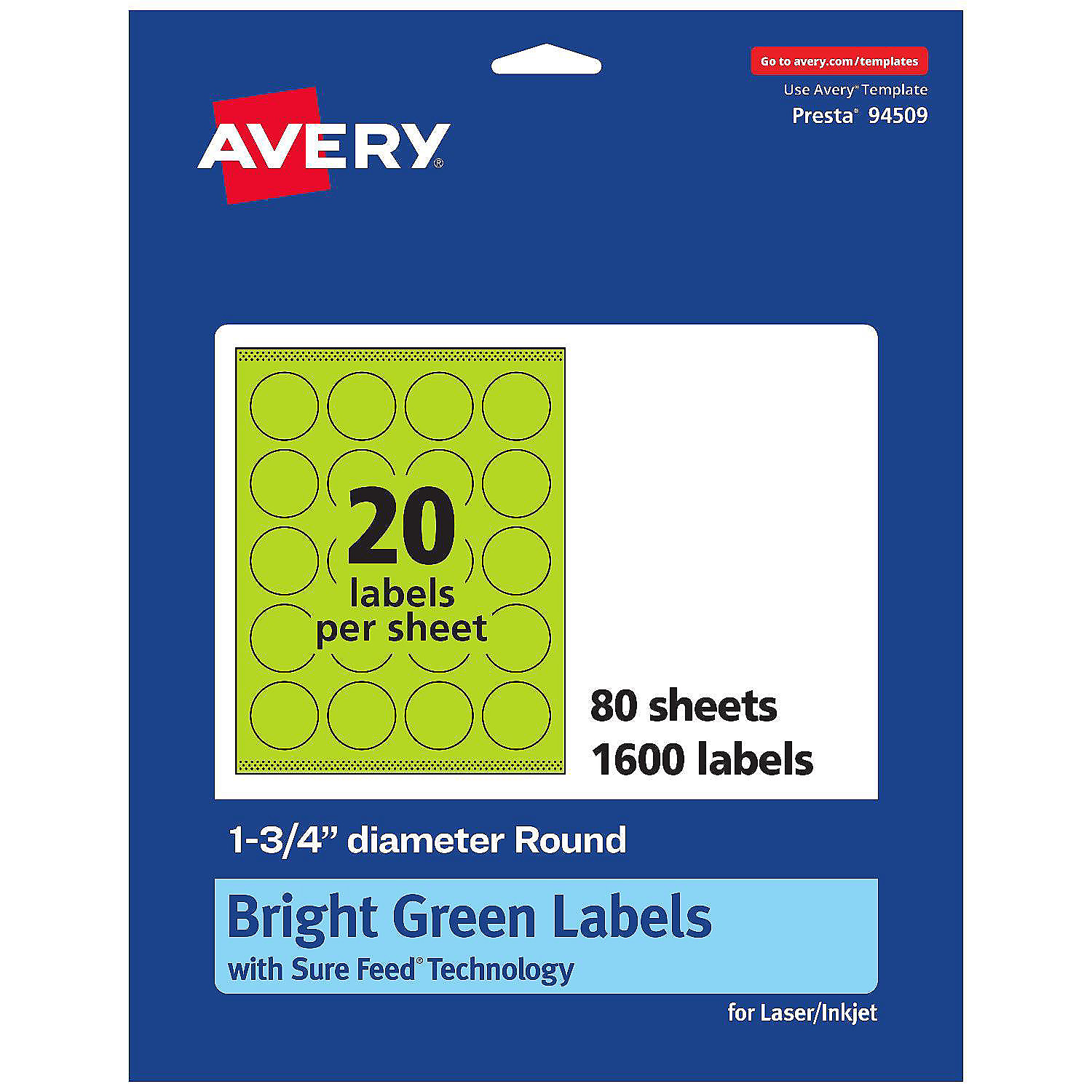 Avery Printable Round Labels, Bright Green, 1.75" Diameter, 1,600ct ...