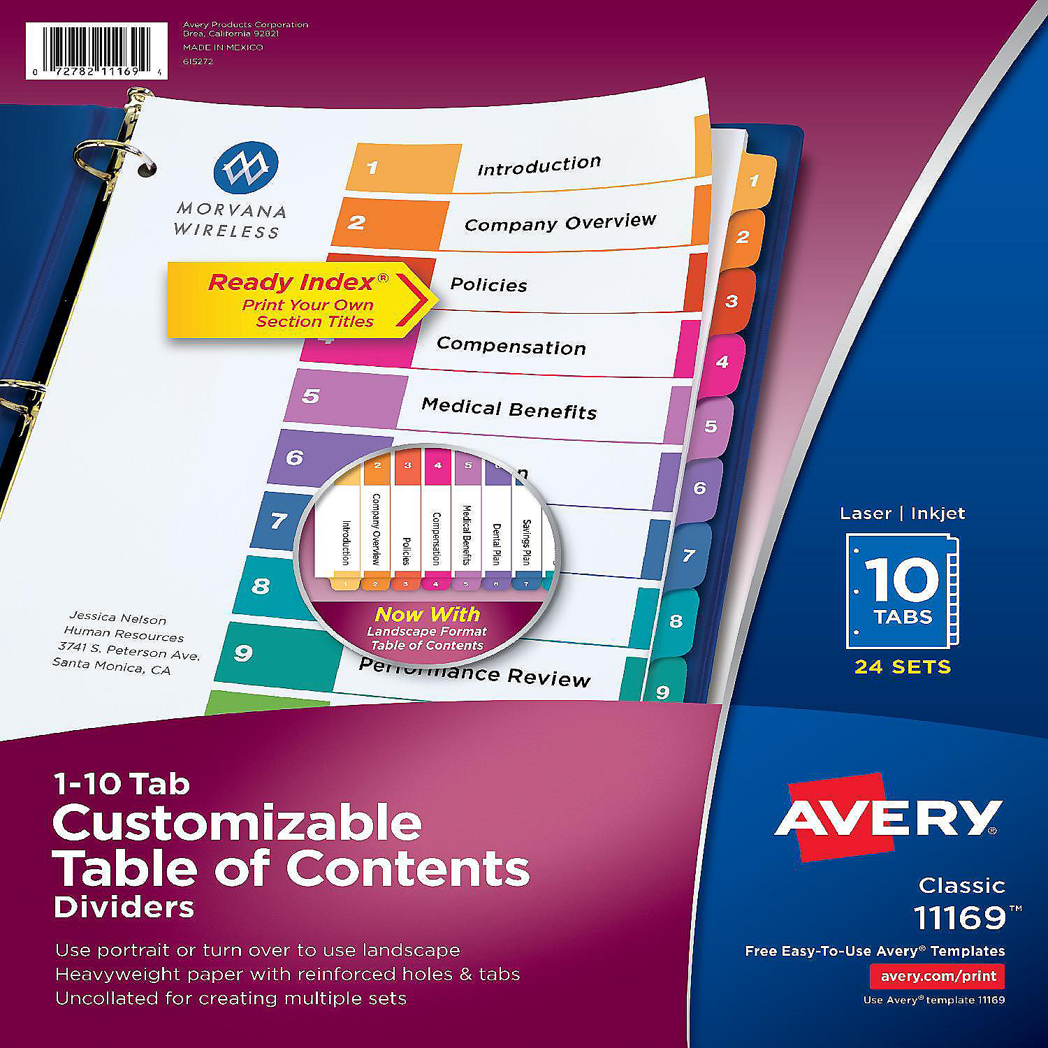 Avery Ready Index 10 Tab Dividers, Customizable TOC, 24 Sets (11169 ...