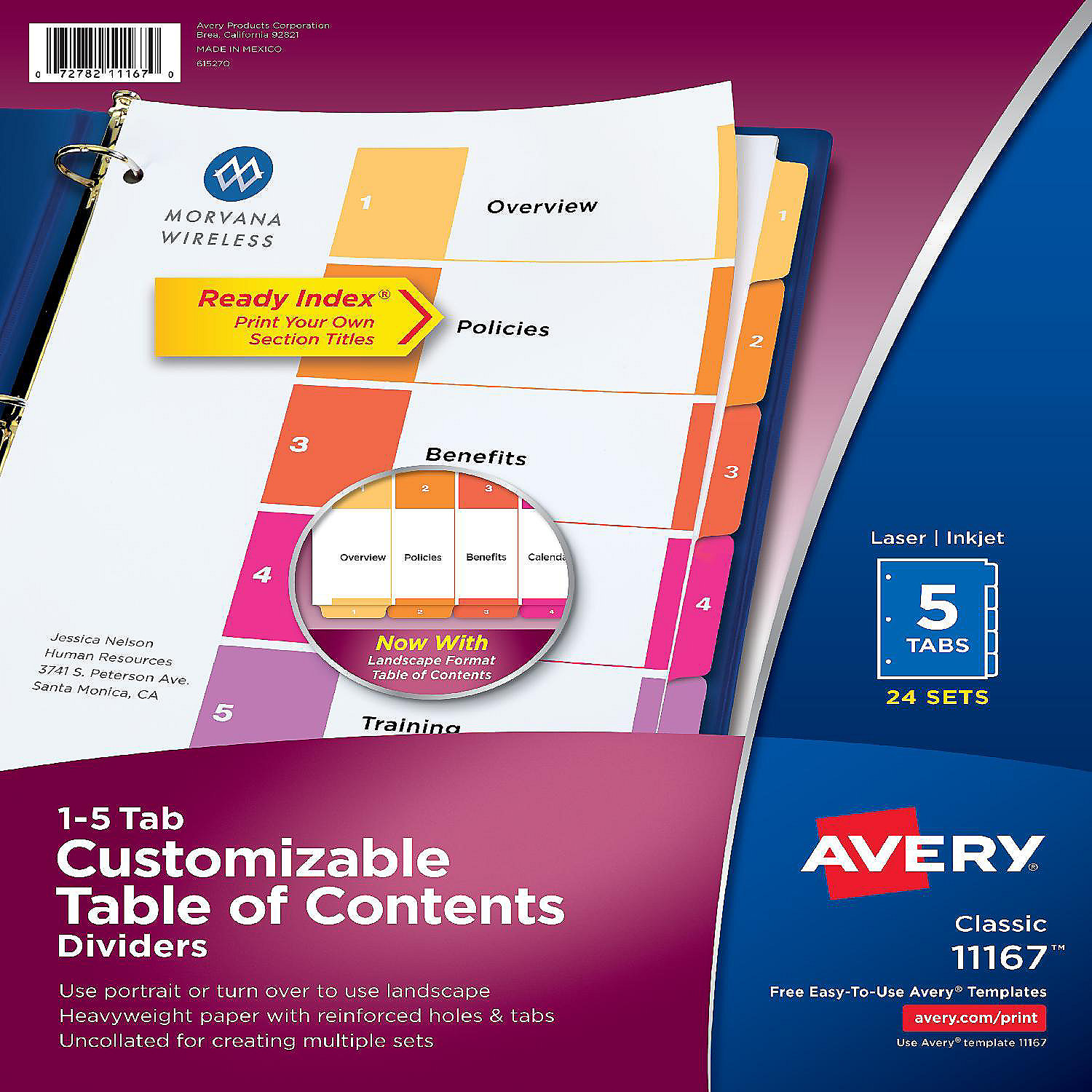 Avery Ready Index 5 Tab Dividers, Customizable TOC, 24 Sets (11167
