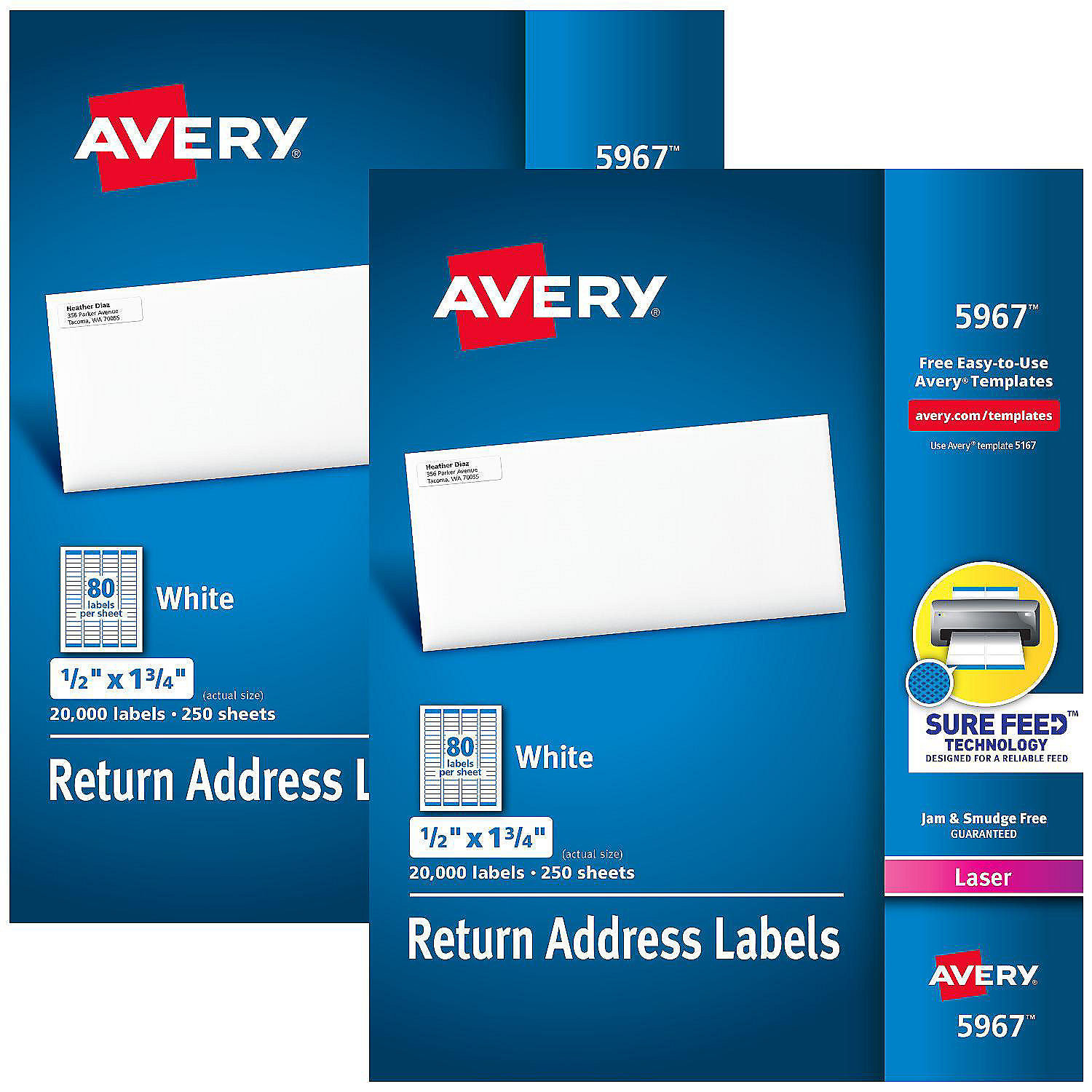 Avery Return Address Labels, 0.5" x 1.75", White, 2 Packs (21921