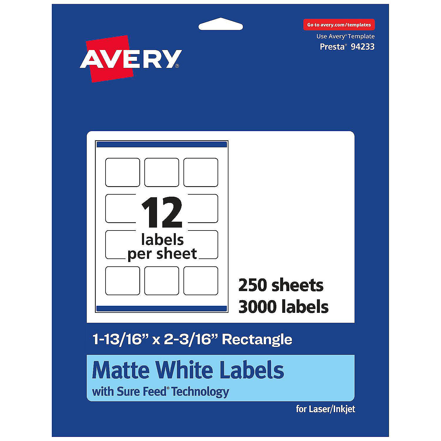 Avery White Rectangle Labels, 1-13/16