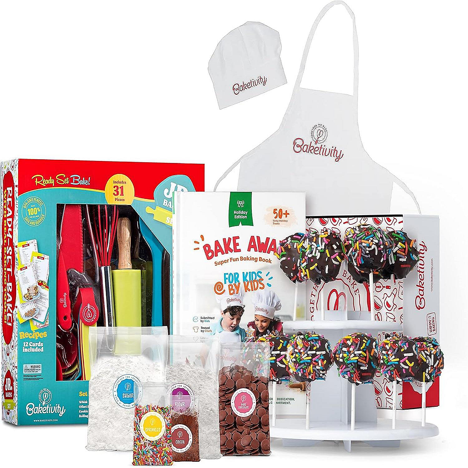 Baketivity 4 in 1 Kids Baking Mega Kit Cake Pop Kit w Stand, Cookbook