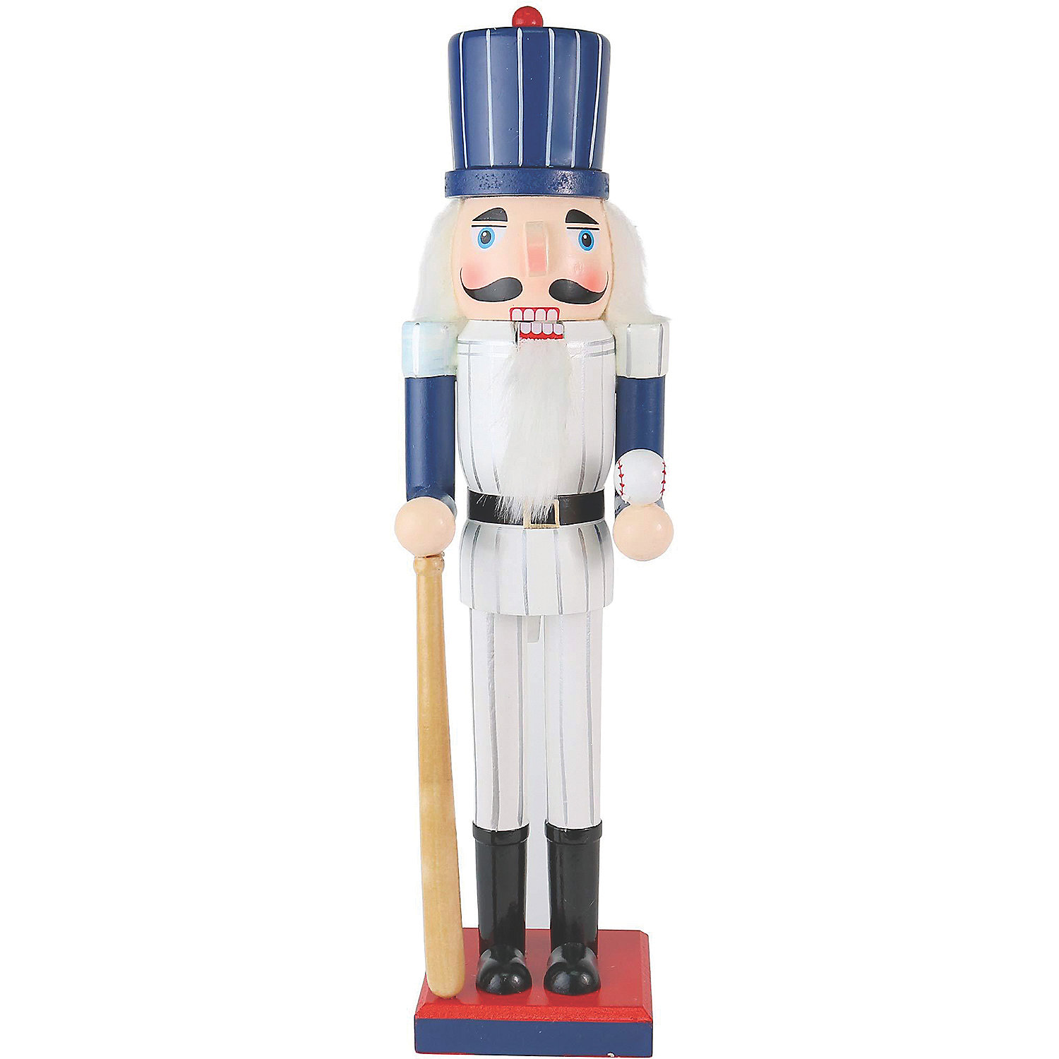 Baseball Nutcracker 15" Baseball Player with White Pin Stripe Uniform and Bat Holiday Decor