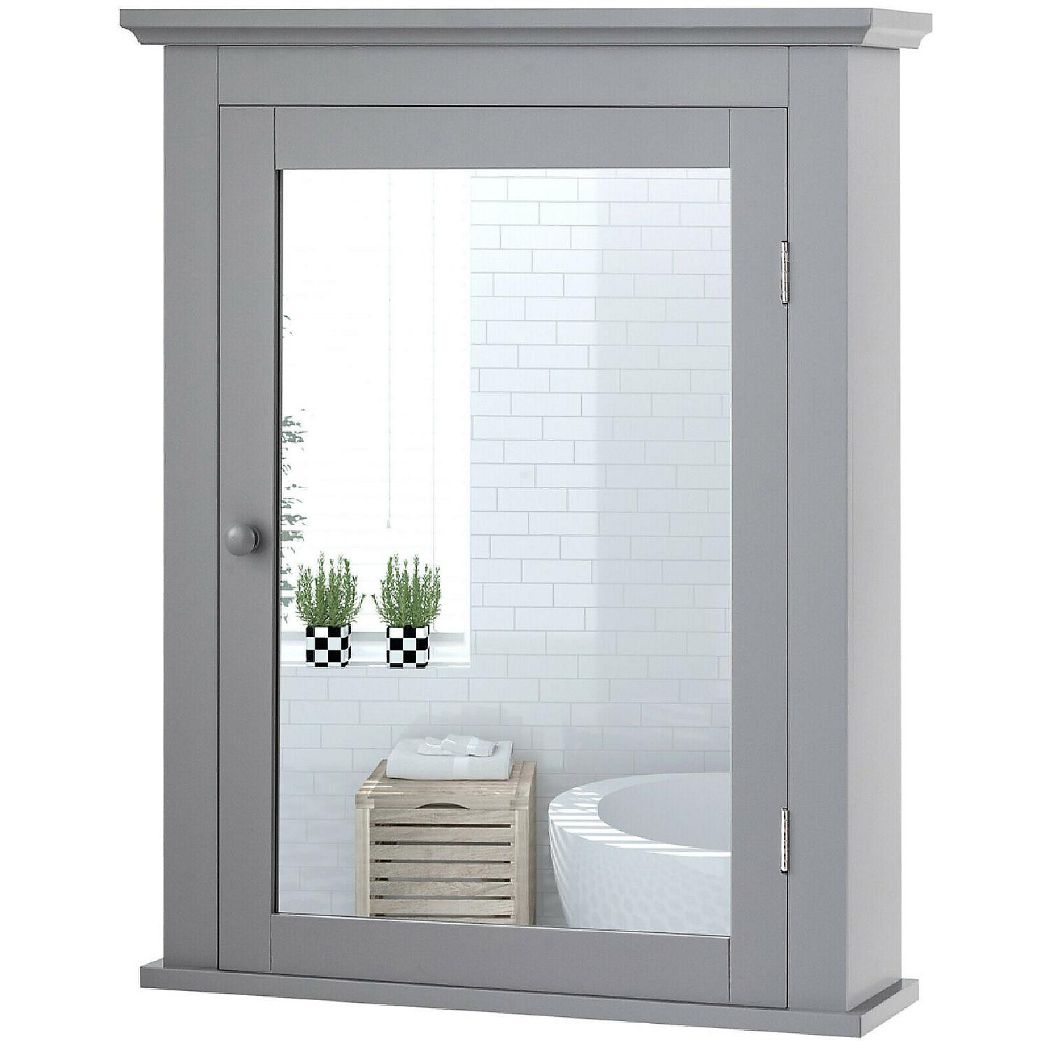 Bathroom Mirror Wall Mounted Adjustable Shelf Medicine Grey