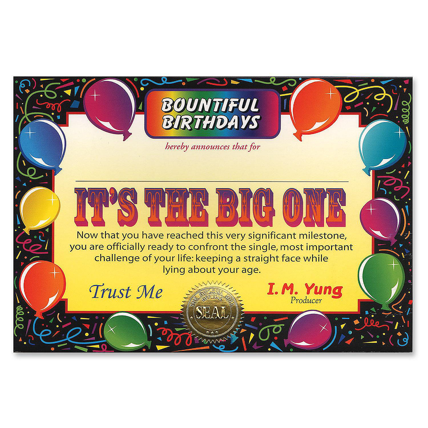 Beistle It's The Big One Certificate 6 Pack Oriental Trading