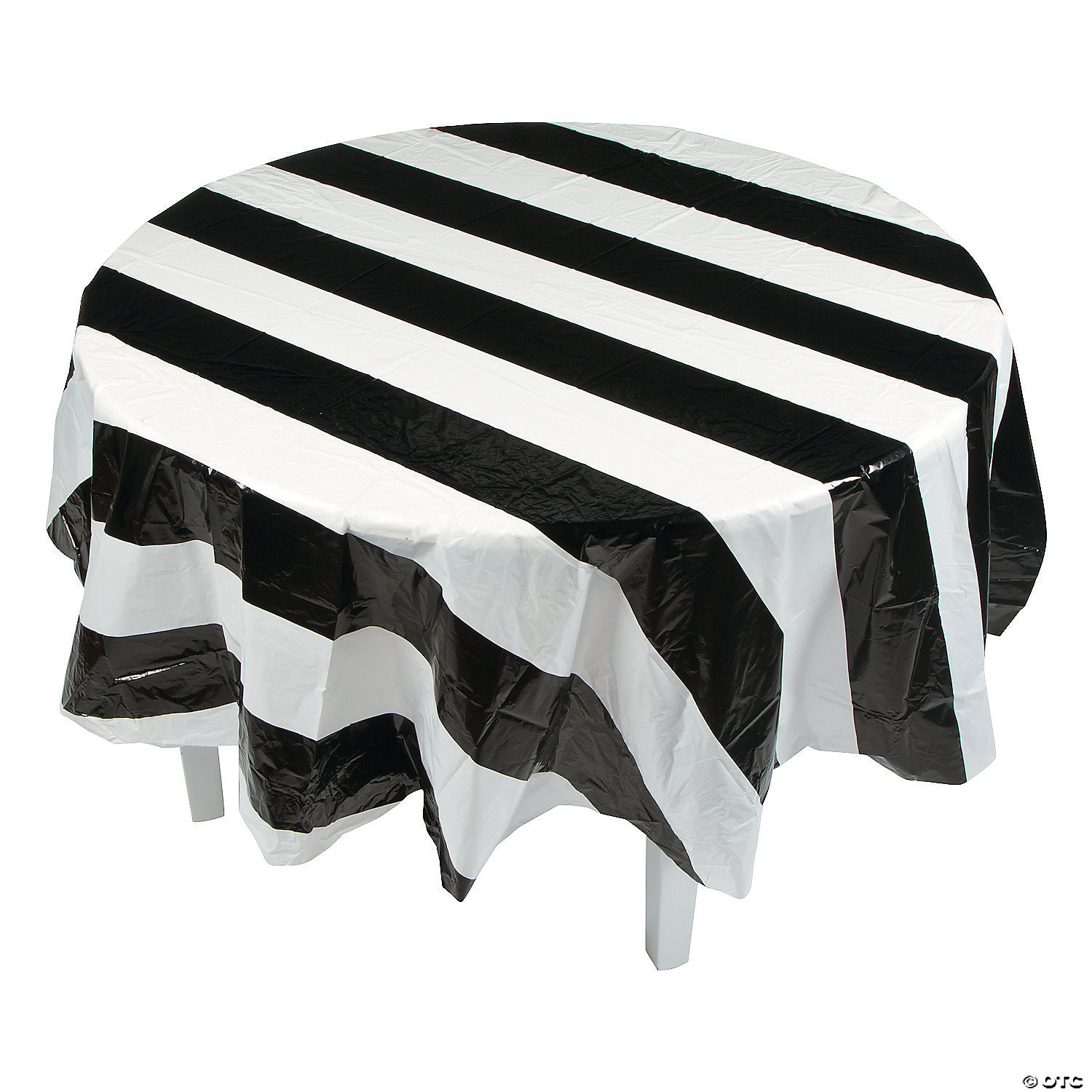 White Stripe Round Plastic Tablecloth, Black Round Tablecloth