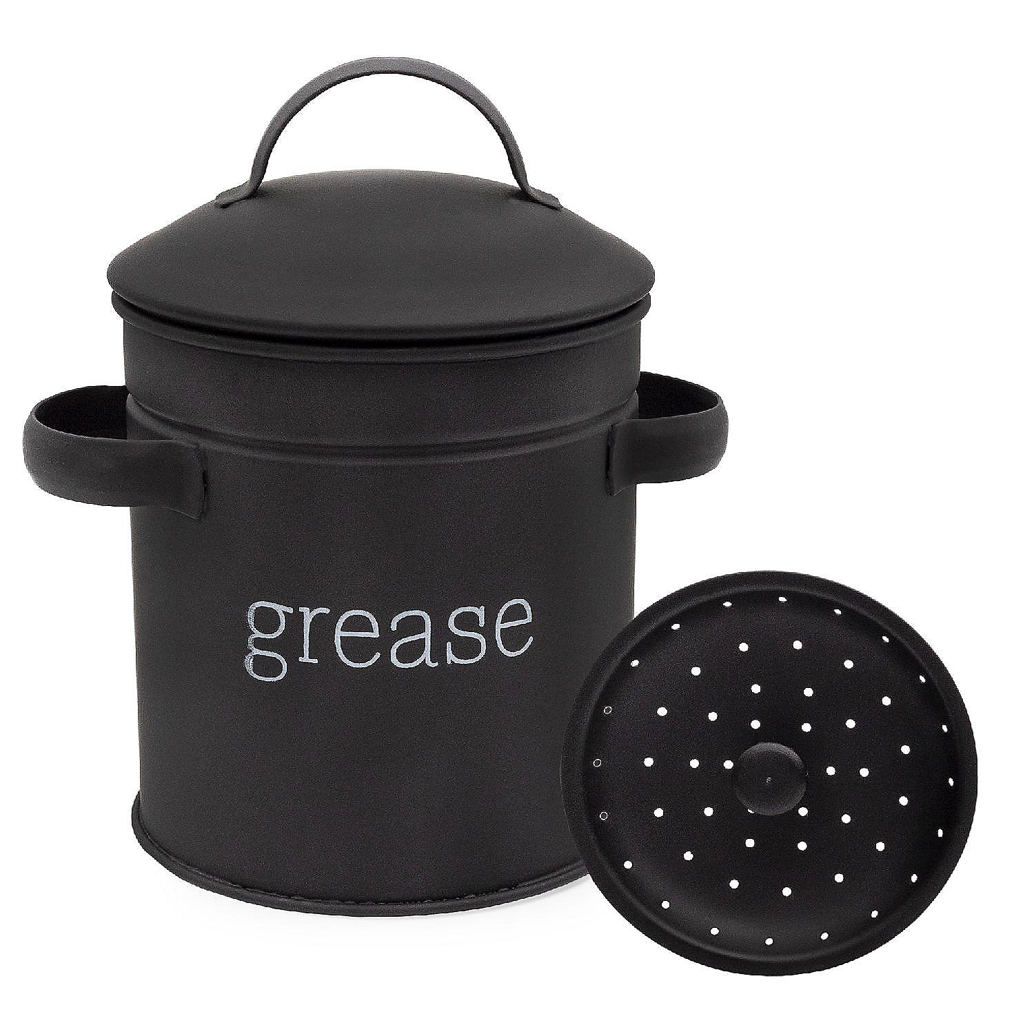 Black Enamelware Grease Container w/Strainer, Farmhouse Style Kitchen