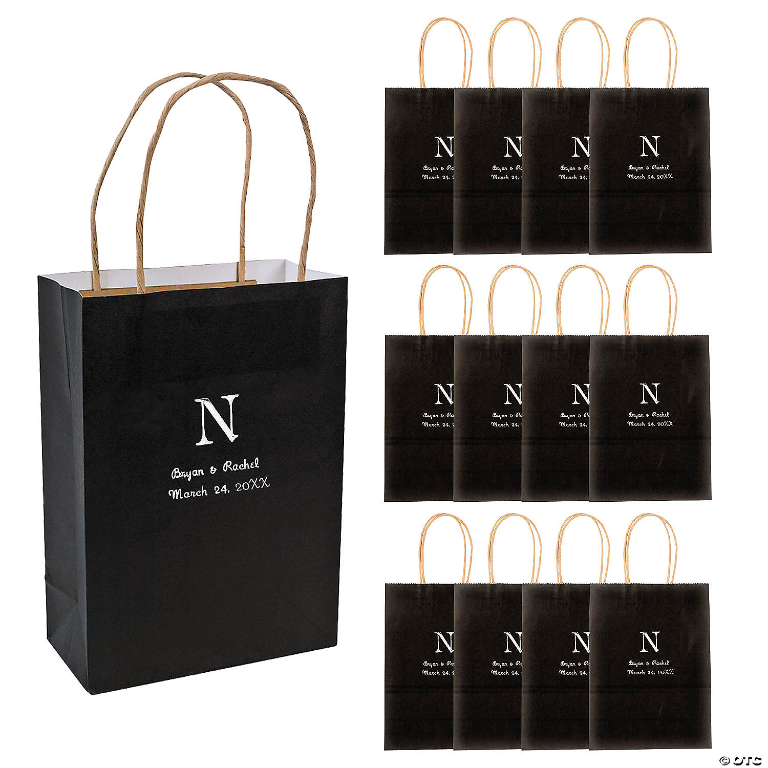 black and silver gift bags