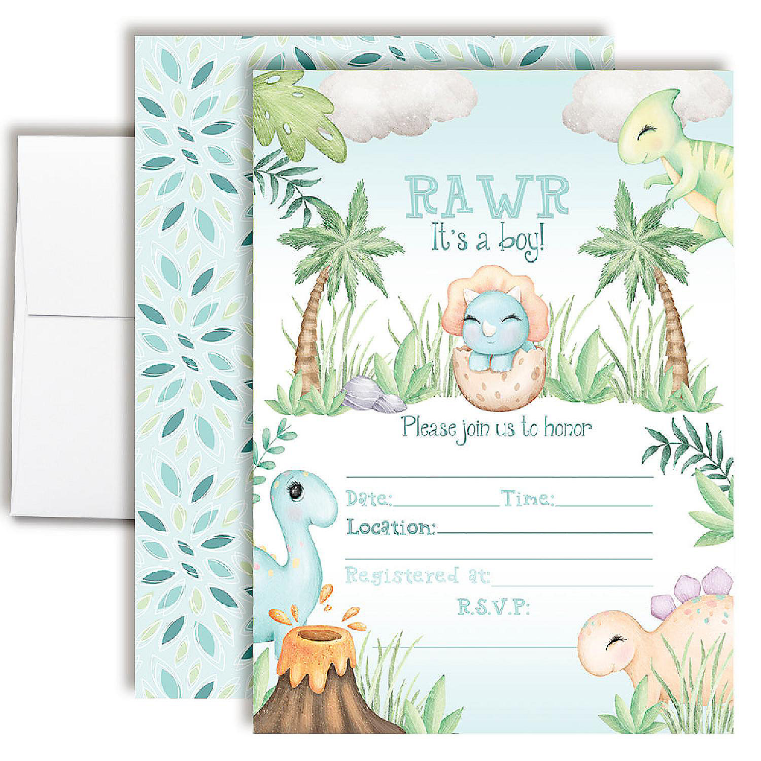 Blue Dinosaur Boy Baby Shower Invitations Oriental Trading
