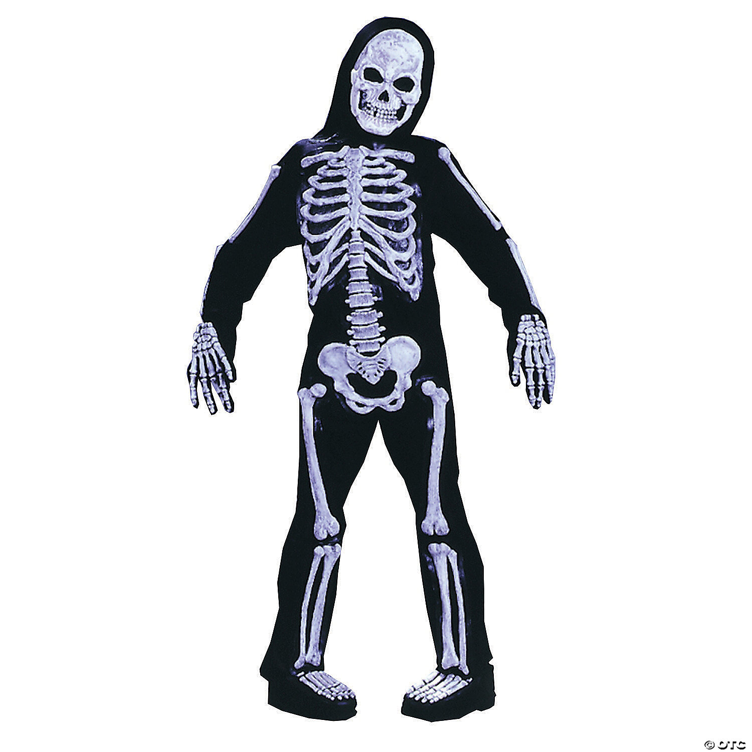 Kinder-Kostüm Grün Skelett – Mit Kapuze & Print – Für Halloween, Karneval & Mottopartys (Größe 7-9 Jahre)