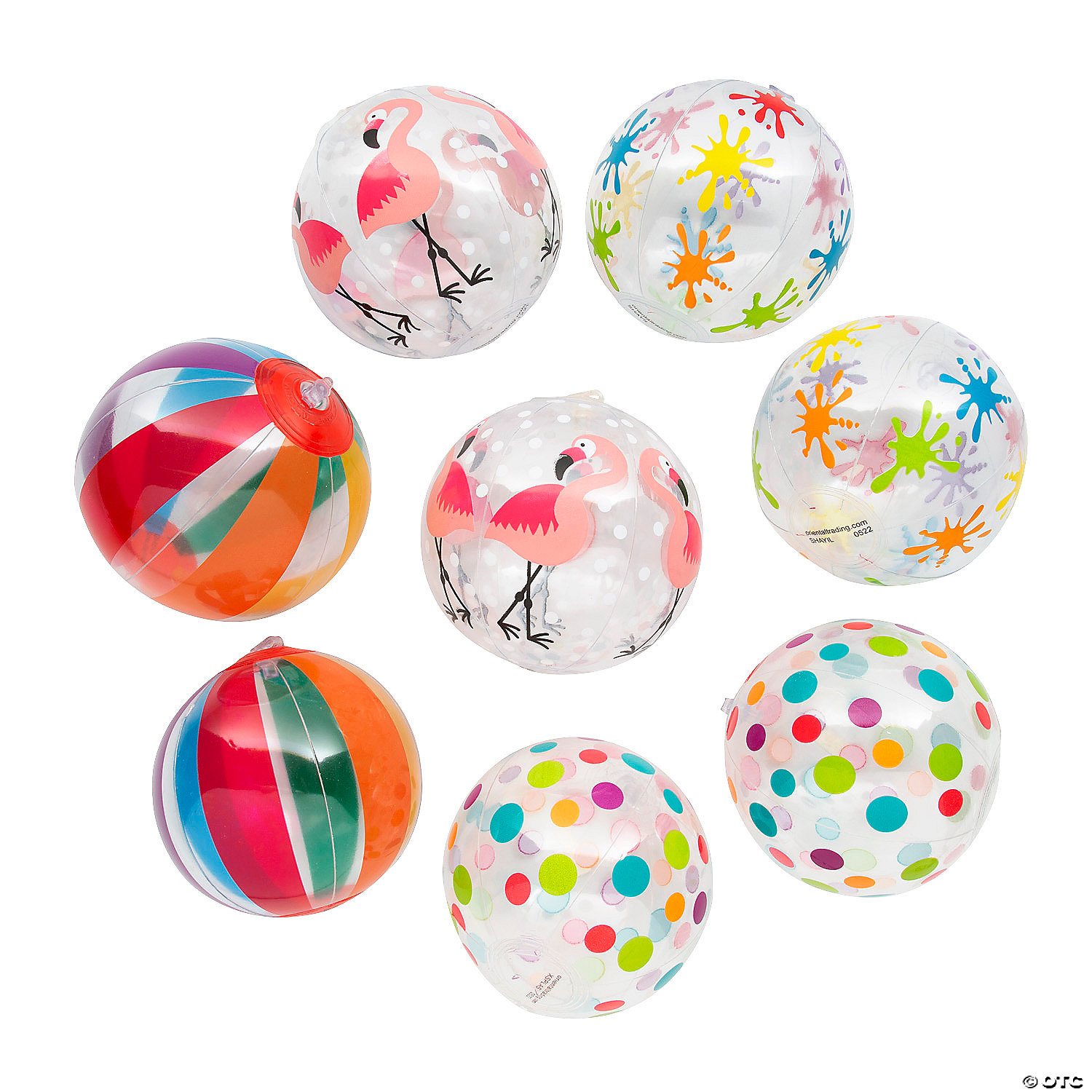 Bulk 48 Pc. Mini Inflatable Clear Patterned Beach Ball Assortment Kit