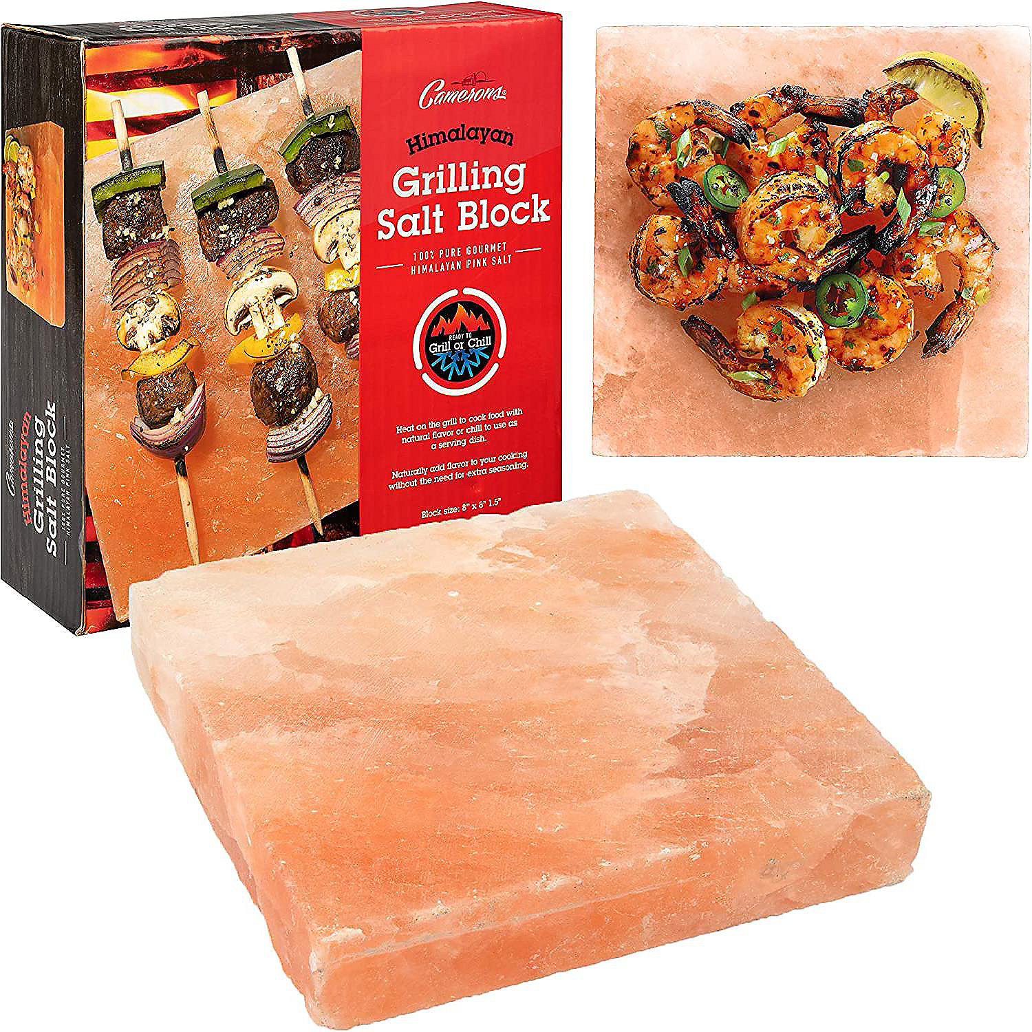 Cameron's Himalayan Pink Salt Block for Grilling (8"x8"x1.5") Barbecue