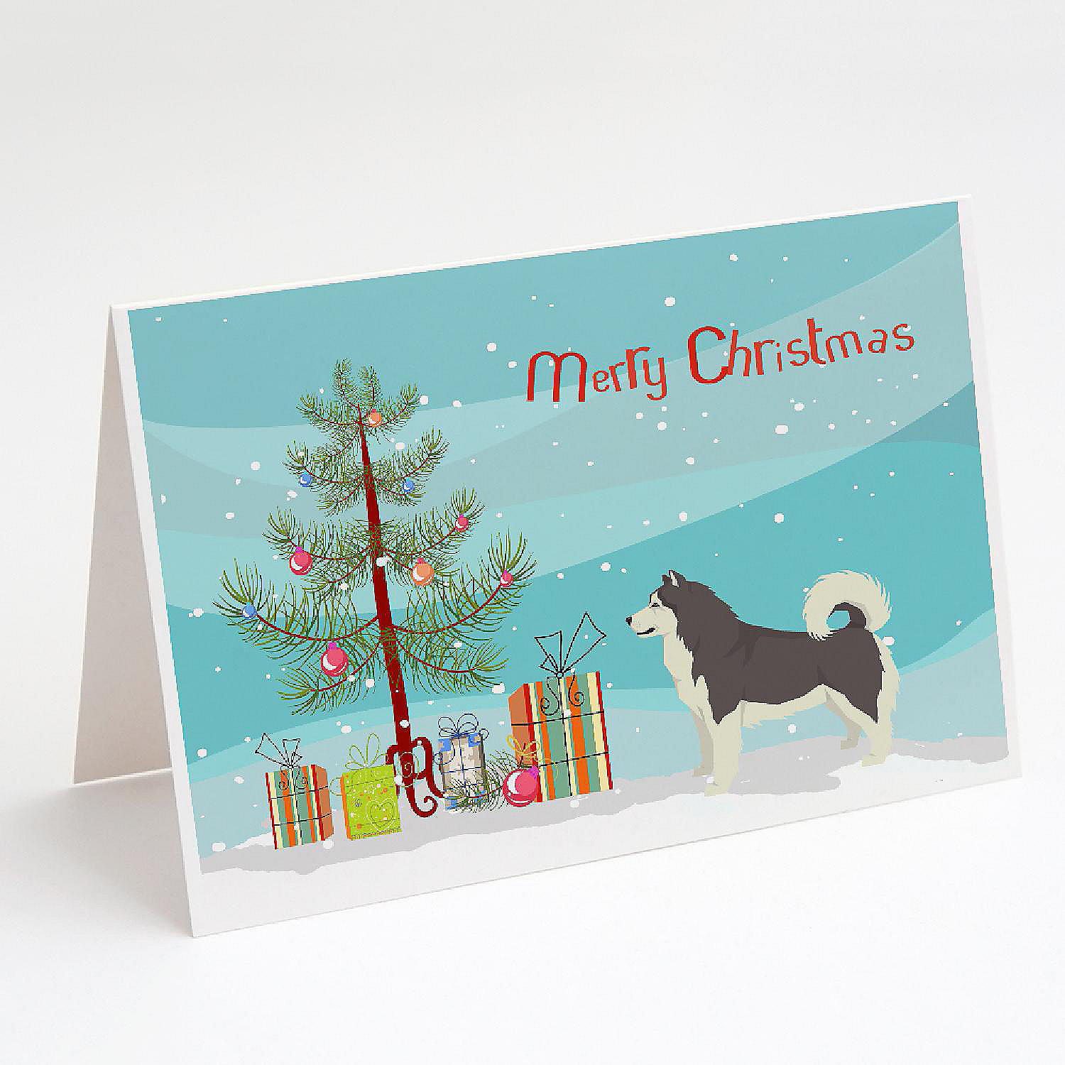 Caroline's Treasures Alaskan Malamute Christmas Tree Greeting Cards and ...